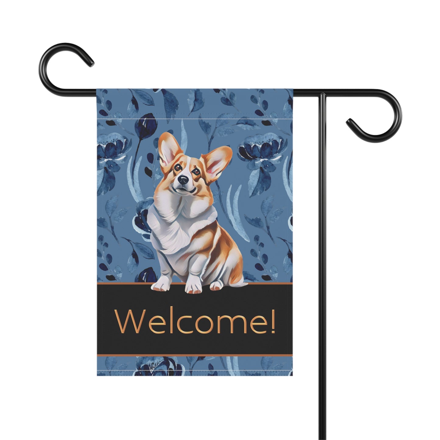 Corgi on Blue Welcome 2-Sided Garden & House Flag/Banner