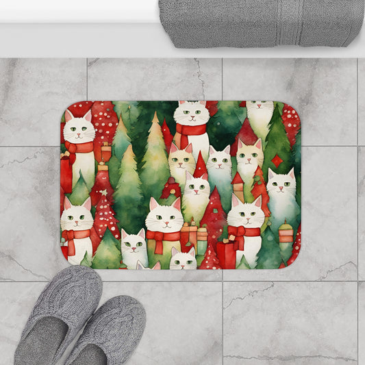 Meowy Christmas Microfiber Bath Mat