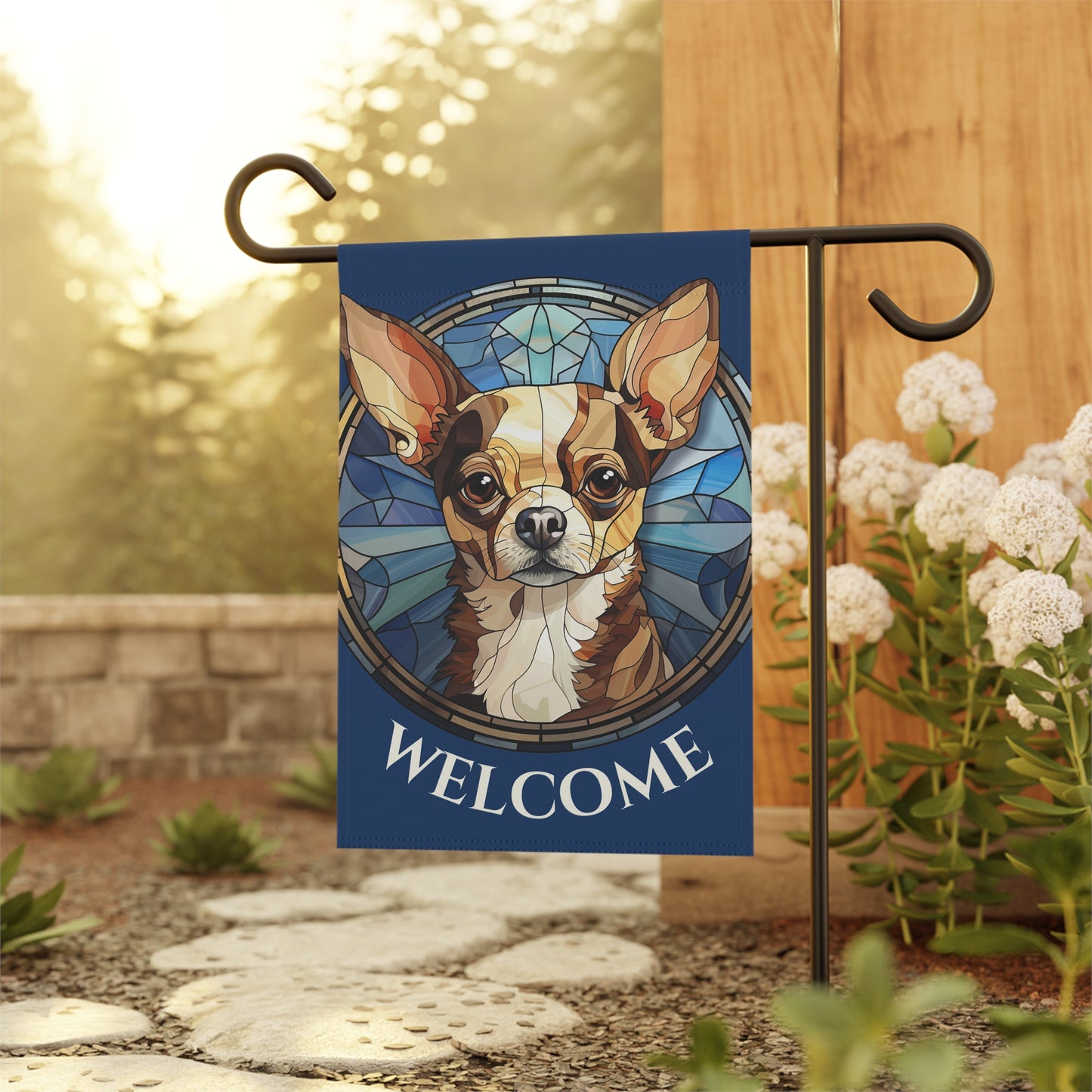 Chihuahua Welcome on Blue 2-Sided Garden & House Flag/Banner