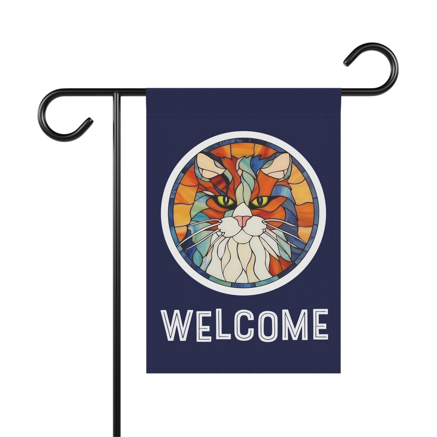 Stained Glass Cat Welcome 2-Sided Garden & House Flag/Banner