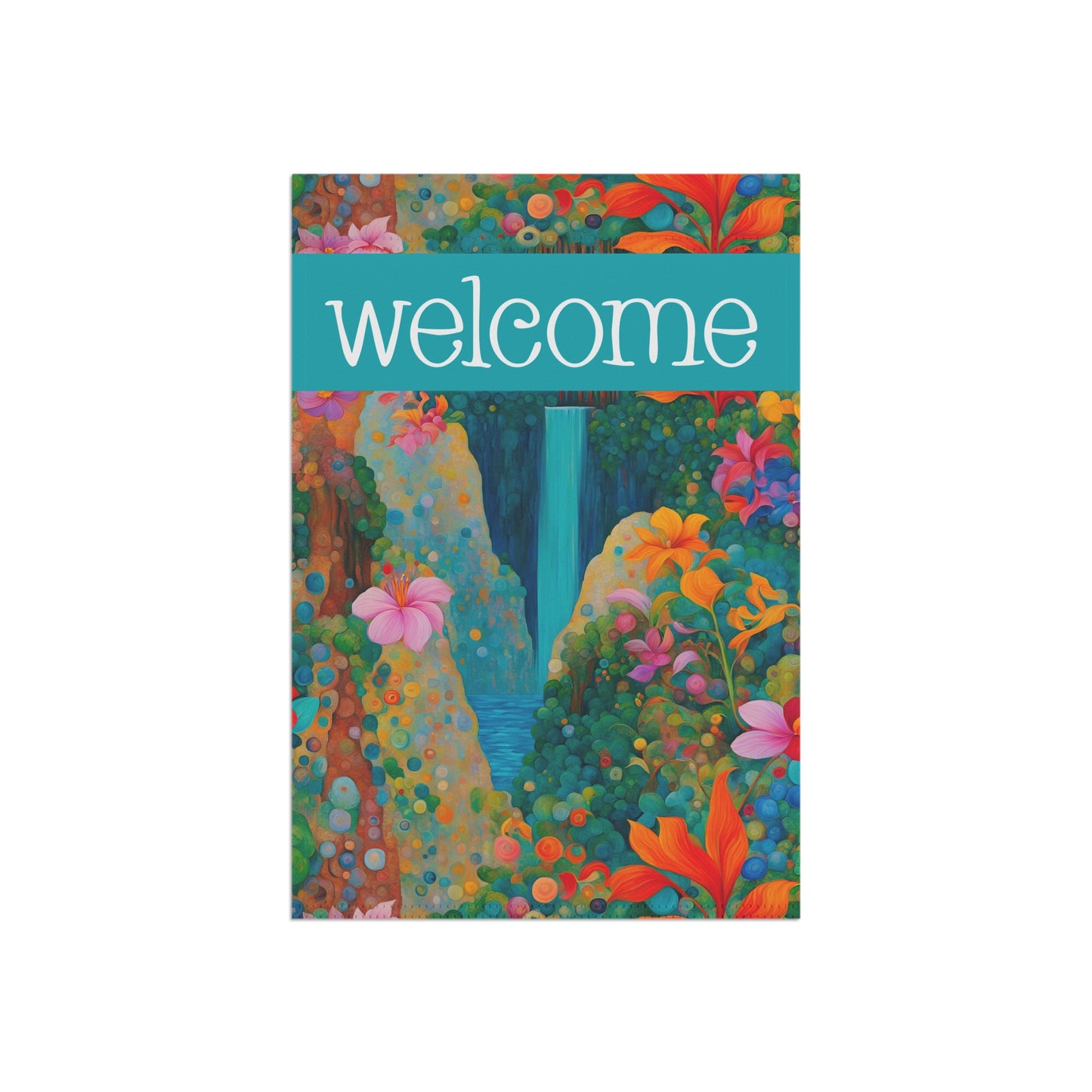 Tropical Waterfall Welcome 2-Sided Garden & House Flag/Banner