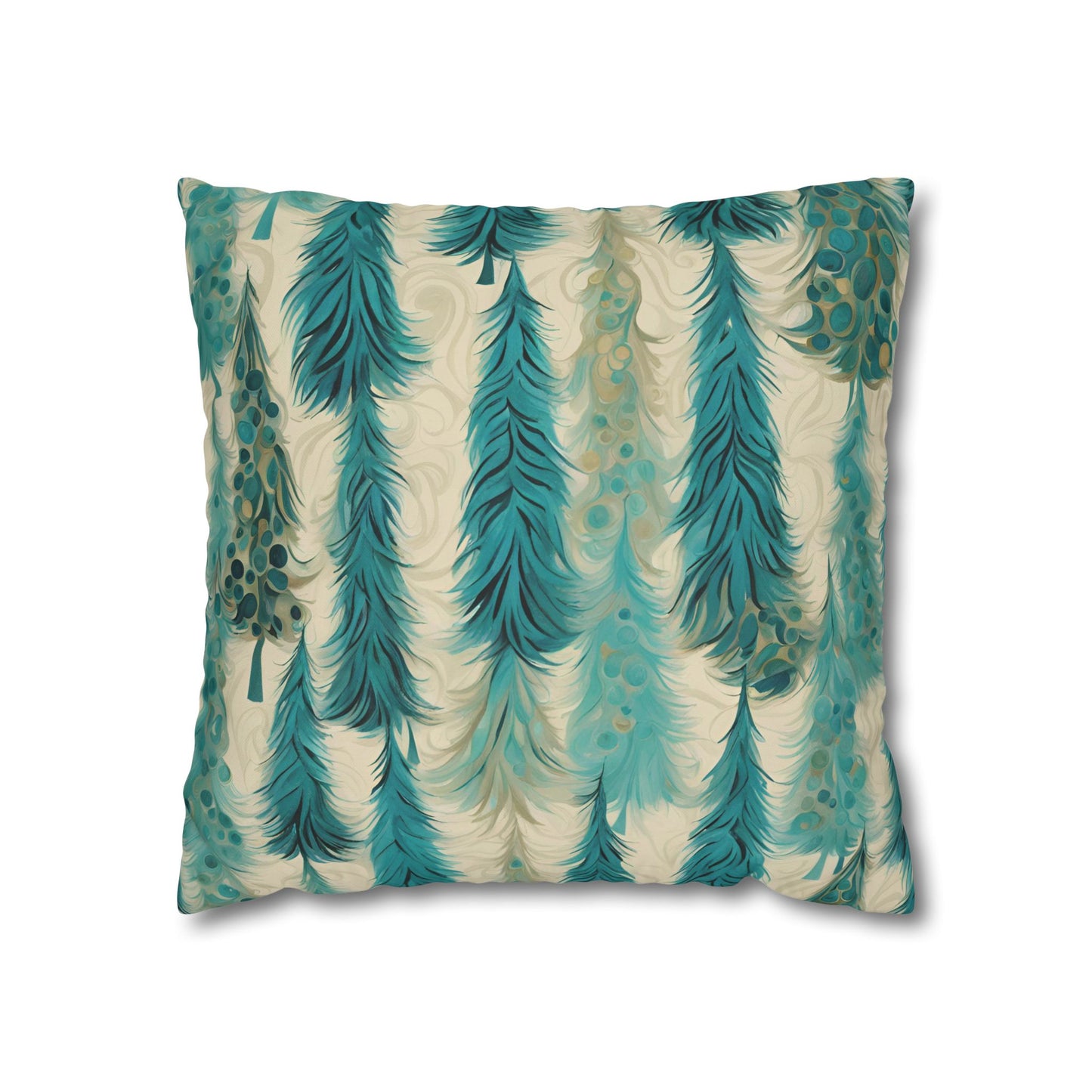 Teal Christmas Trees Square Poly Canvas Pillowcase