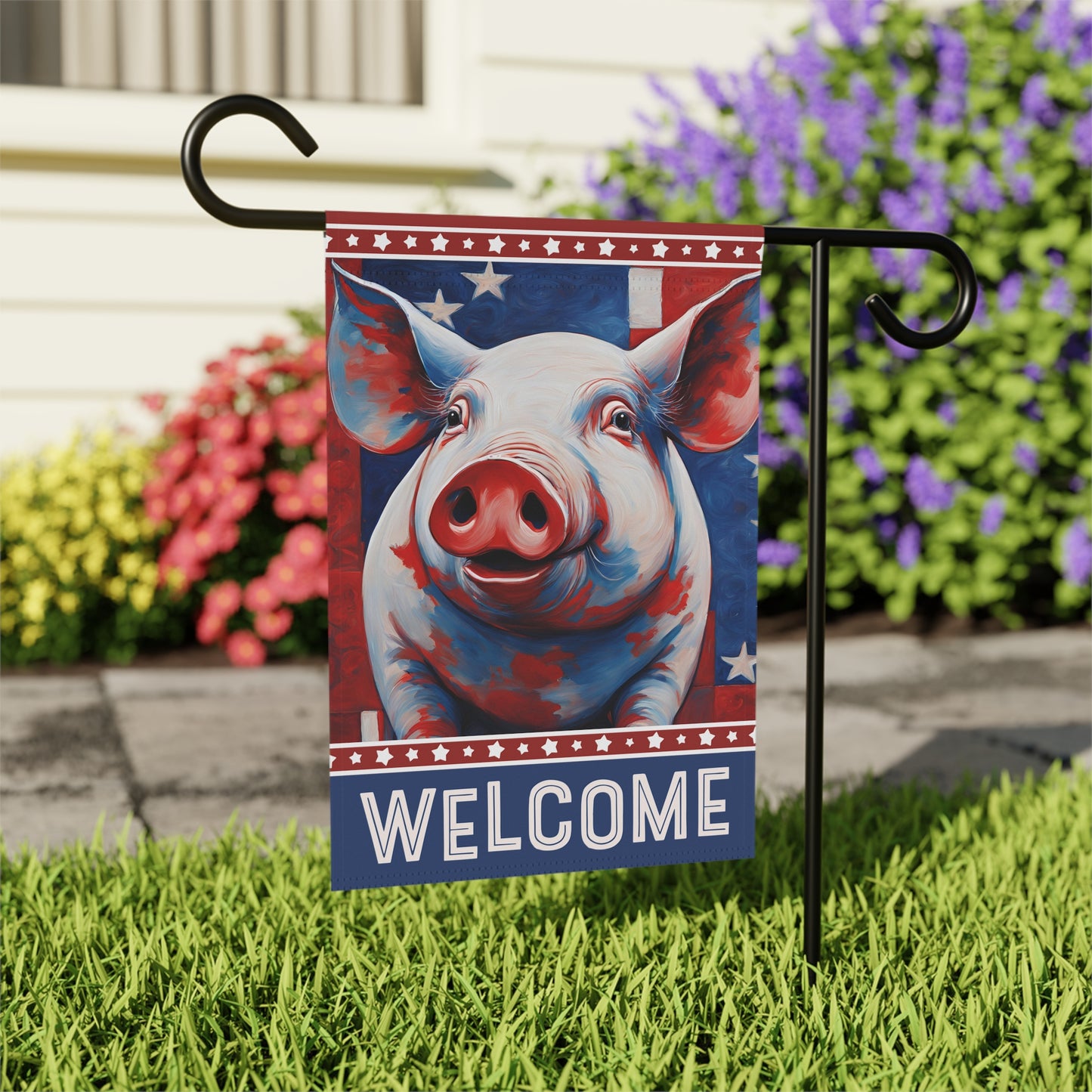 All American Pig Welcome 2-Sided Garden & House Flag/Banner