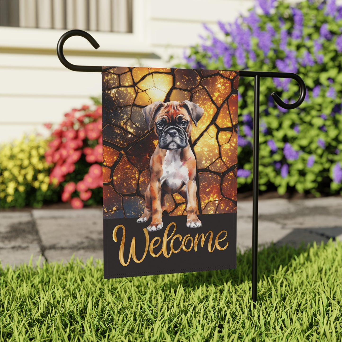 Boxer Pup Welcome 2-Sided Garden & House Flag/Banner