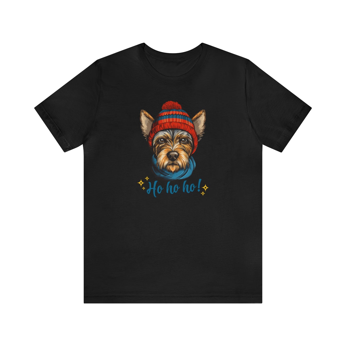 Scottish Terrier in Hat & Scarf Ho Ho Ho Unisex Jersey Short Sleeve Tee