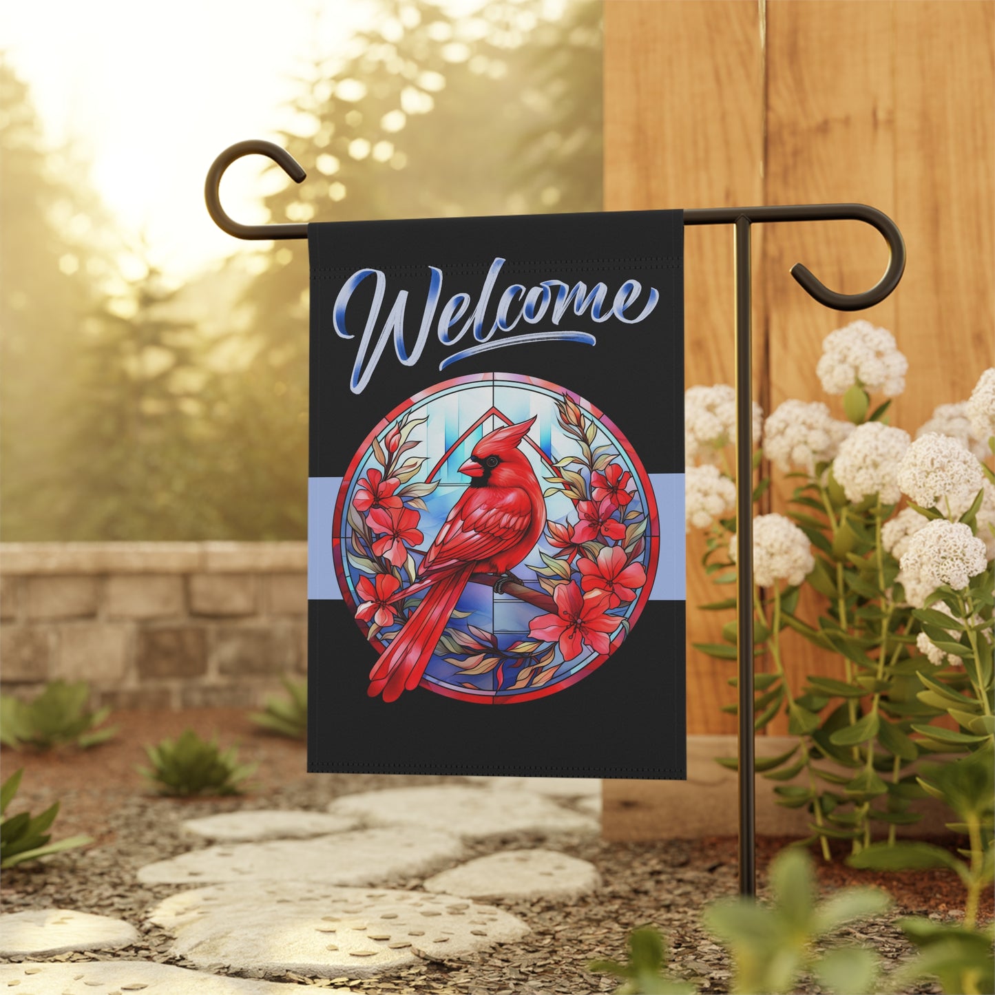 Stained Glass Cardinal 6 Welcome 2-Sided Garden & House Banner