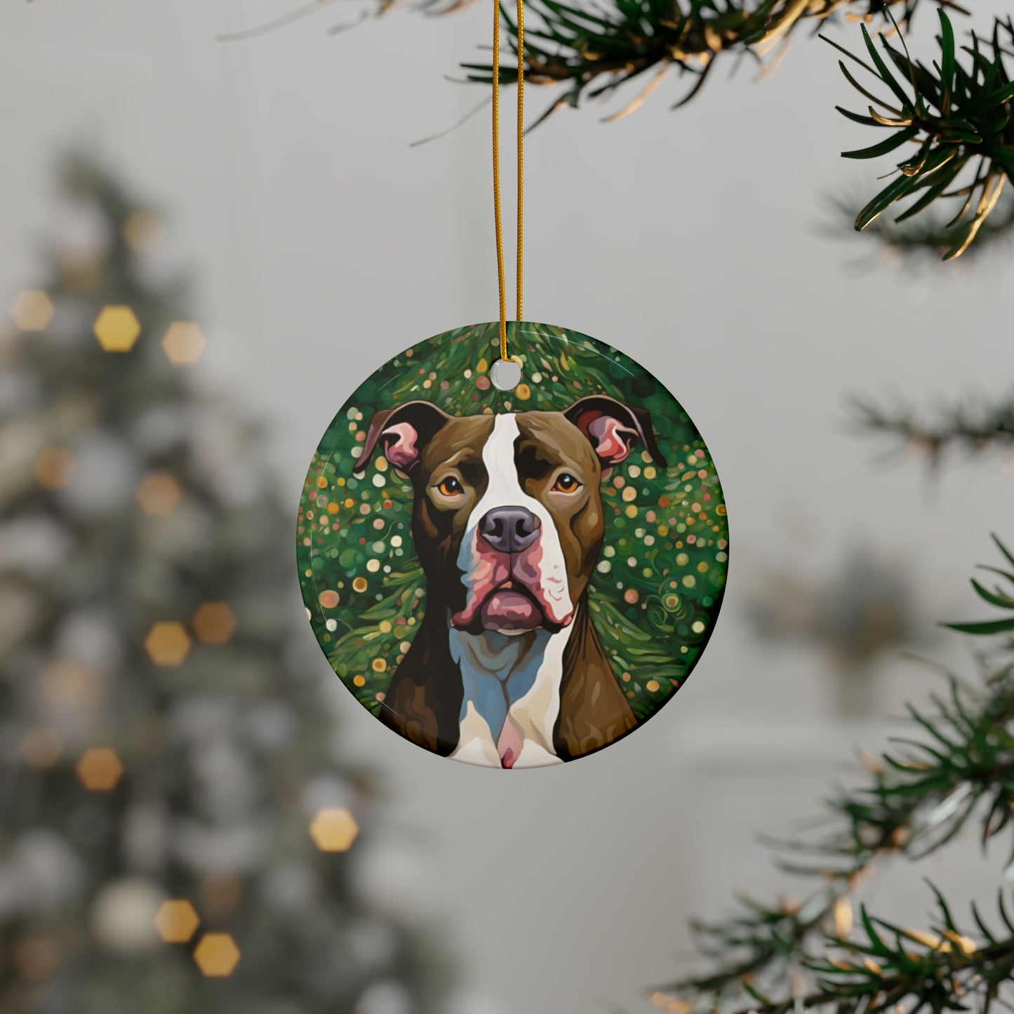 Pitbull Christmas 3" Ceramic Ornaments, 2-Side Print, (1pc, 10pcs)