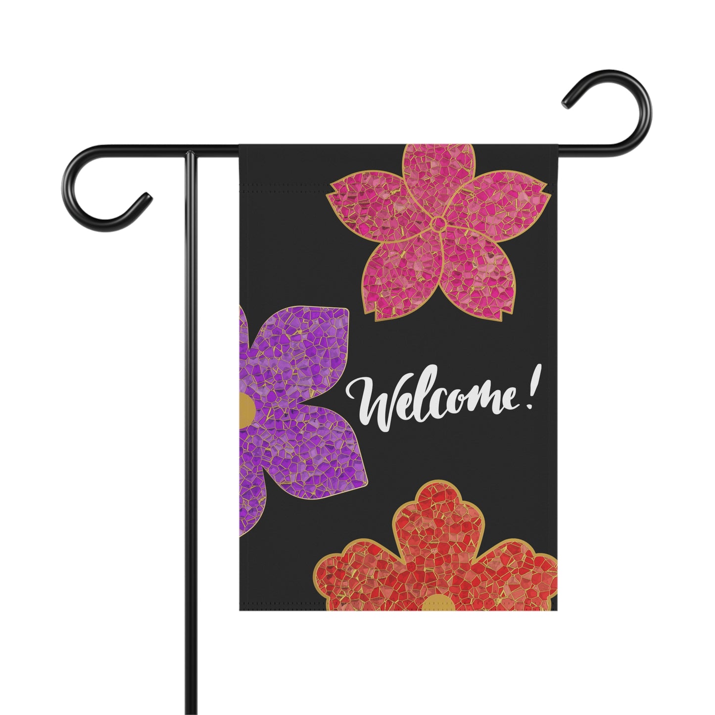 Stained Glass Flowers Welcome 2-Sided Garden & House Banner