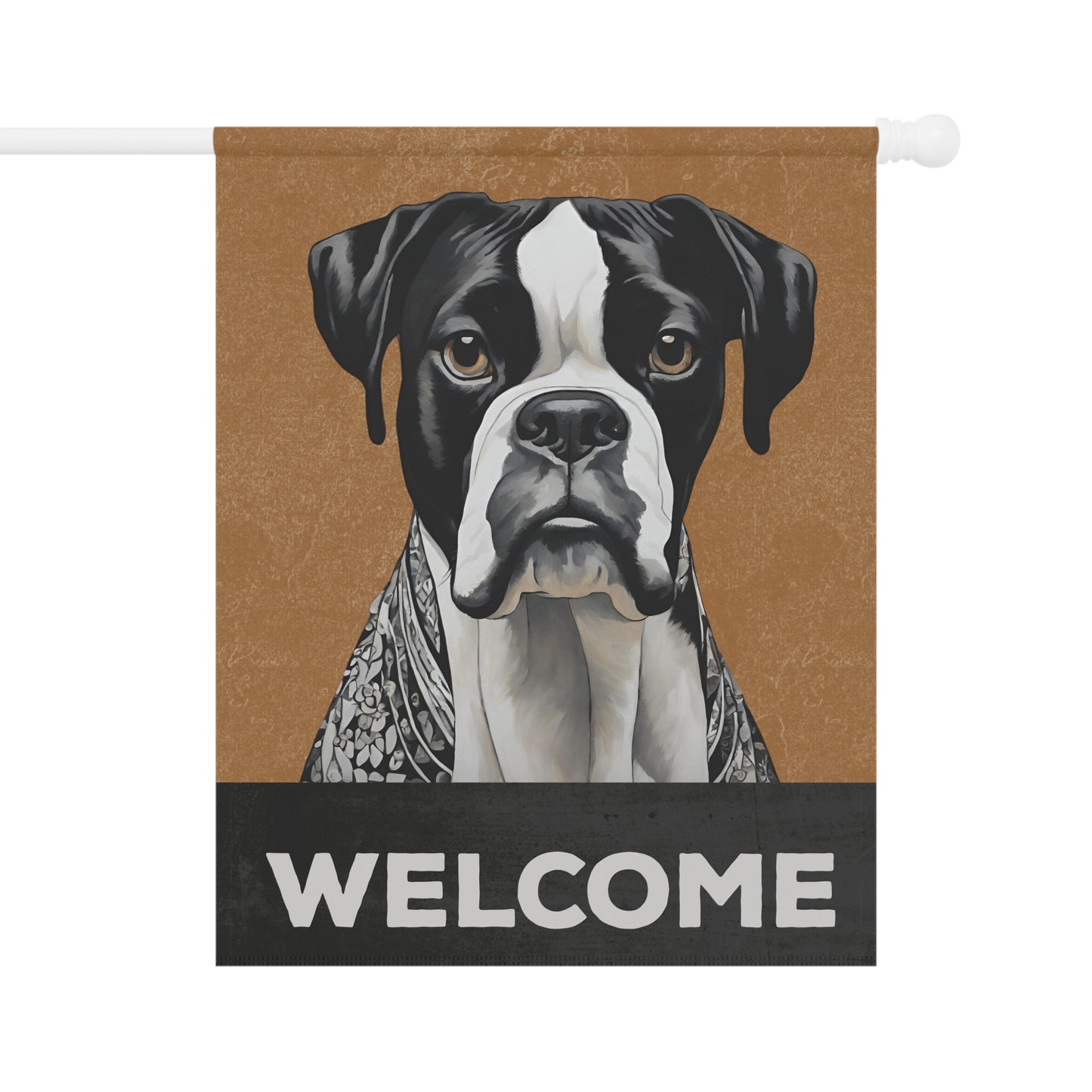 Boxer (Black & White) Welcome 2-Sided Garden & House Flag/Banner