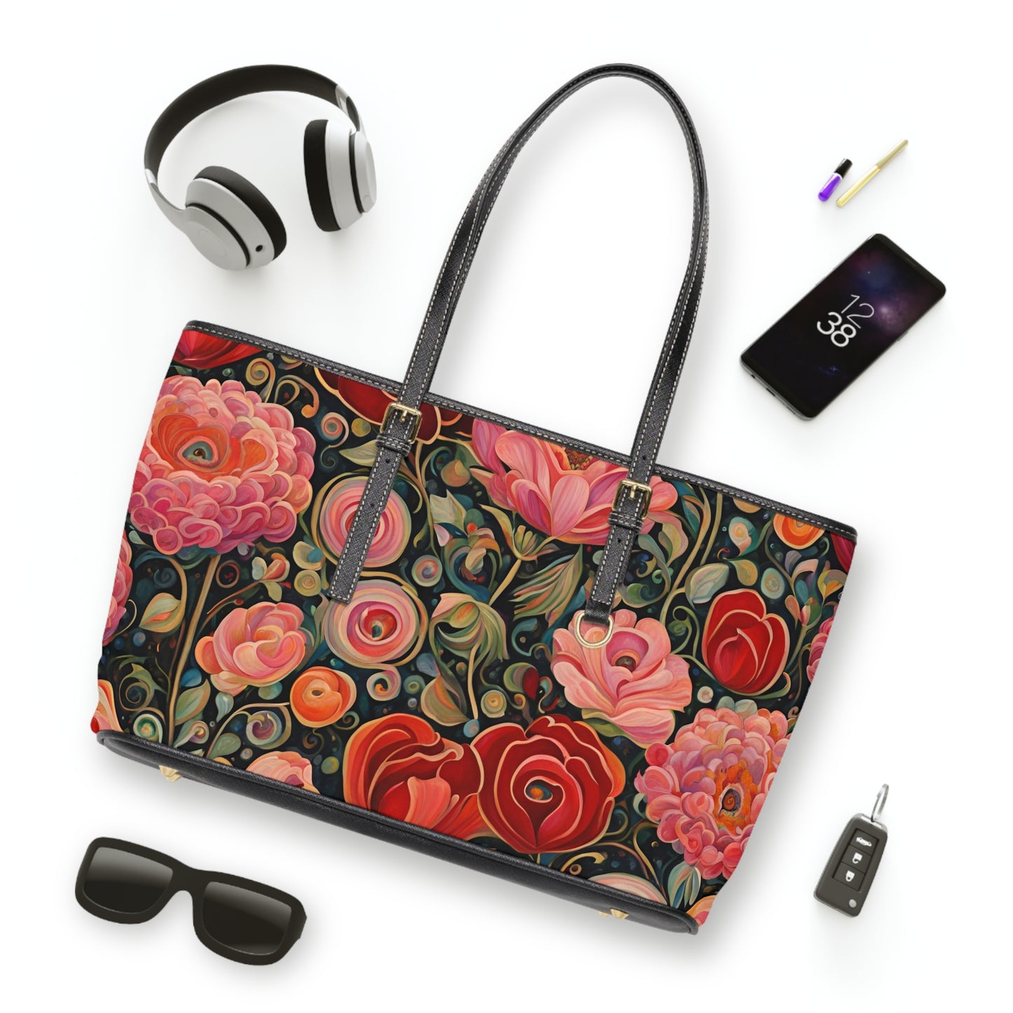 February Flowers PU Leather Shoulder Bag