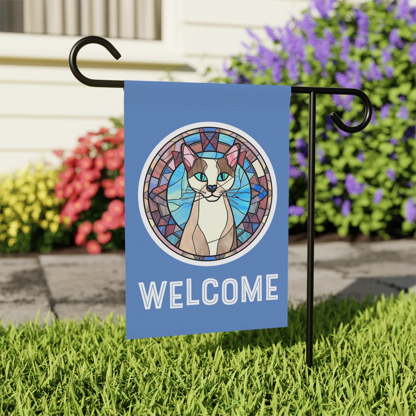 Happy Cat Welcome 2-Sided Garden & House Flag/Banner