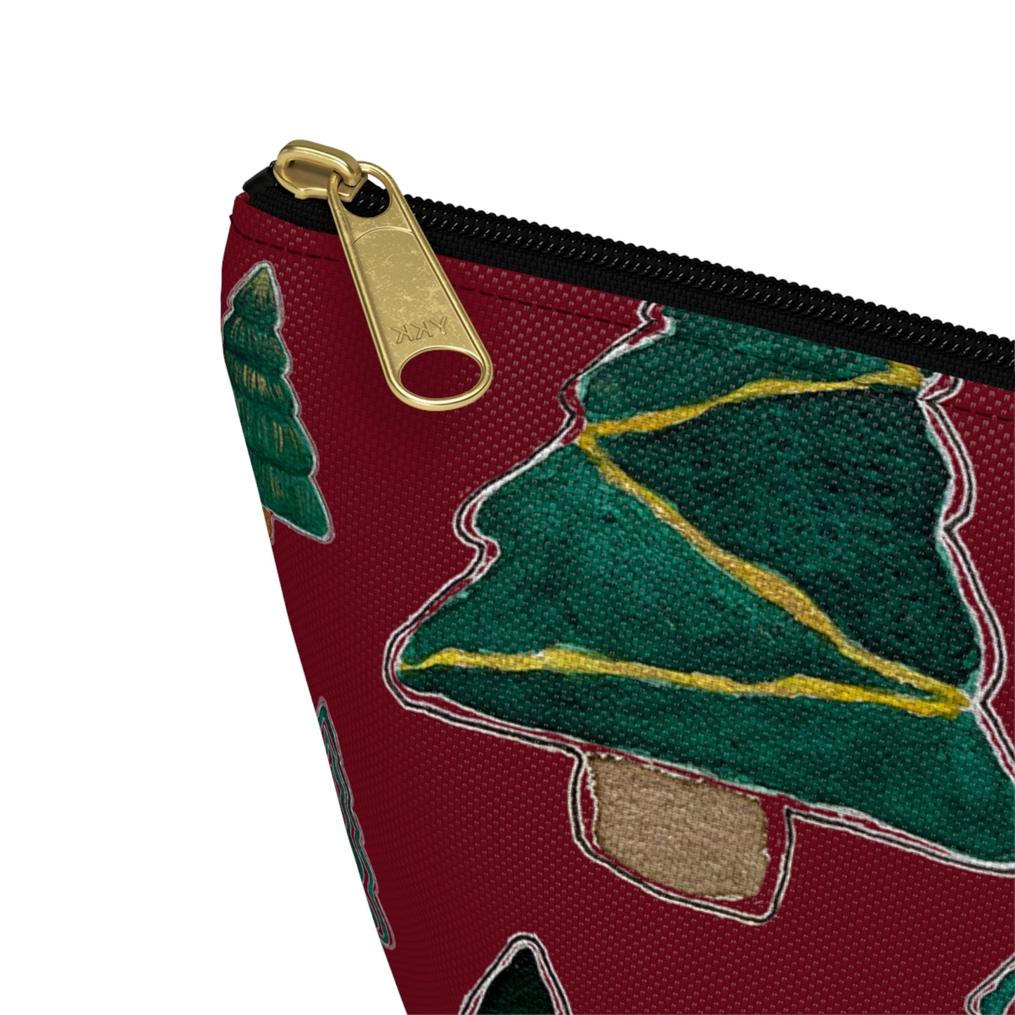 Christmas Tree Cutouts on Maroon Accessory Pouch w T-bottom