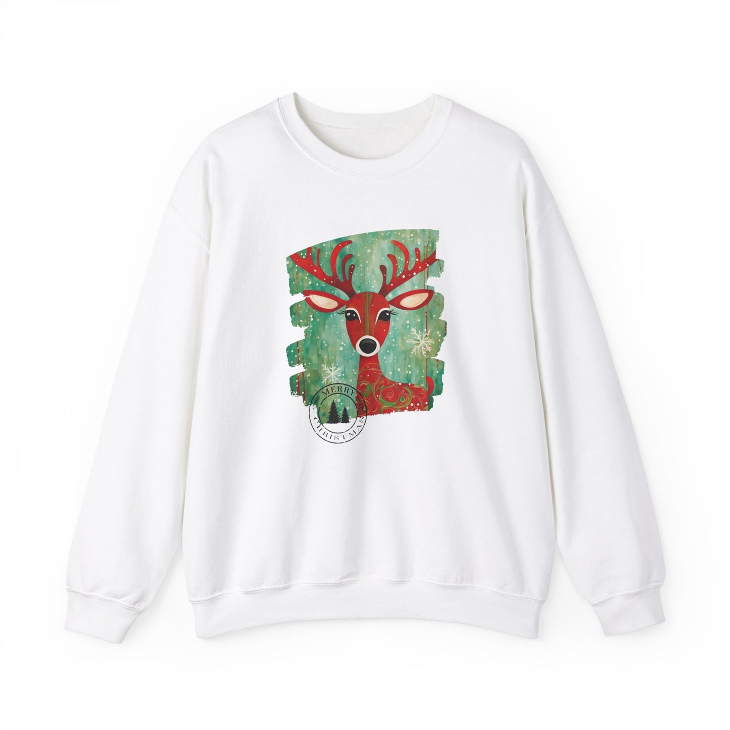 Red Reindeer Merry Christmas Unisex Heavy Blend™ Crewneck Sweatshirt