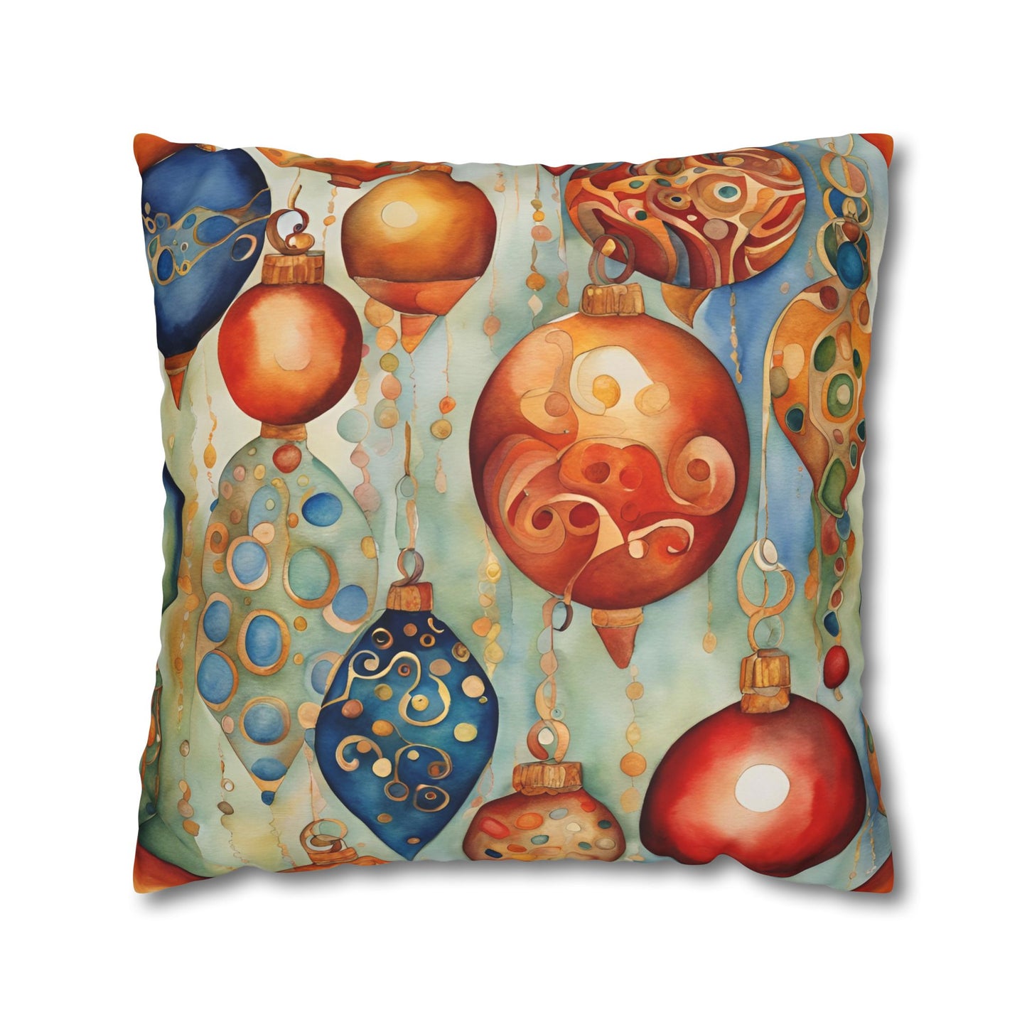 Watercolor Ornaments Square Poly Canvas Pillowcase