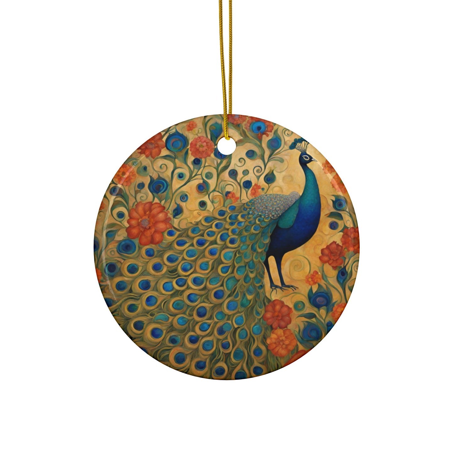 Flaunting It Peacock 3" Ceramic Ornaments, 2-Side Print, (1pc, 10pcs)