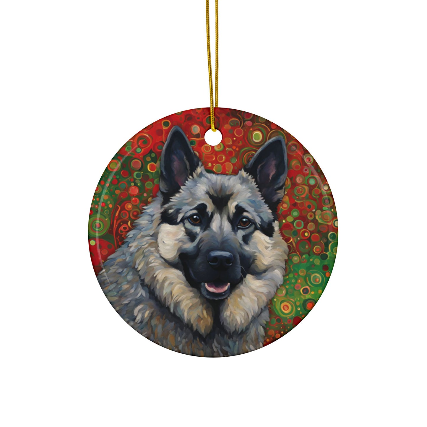 Norwegian Elkhound Christmas 3" Ceramic Ornaments, 2-Side Print, (1pc, 10pcs)