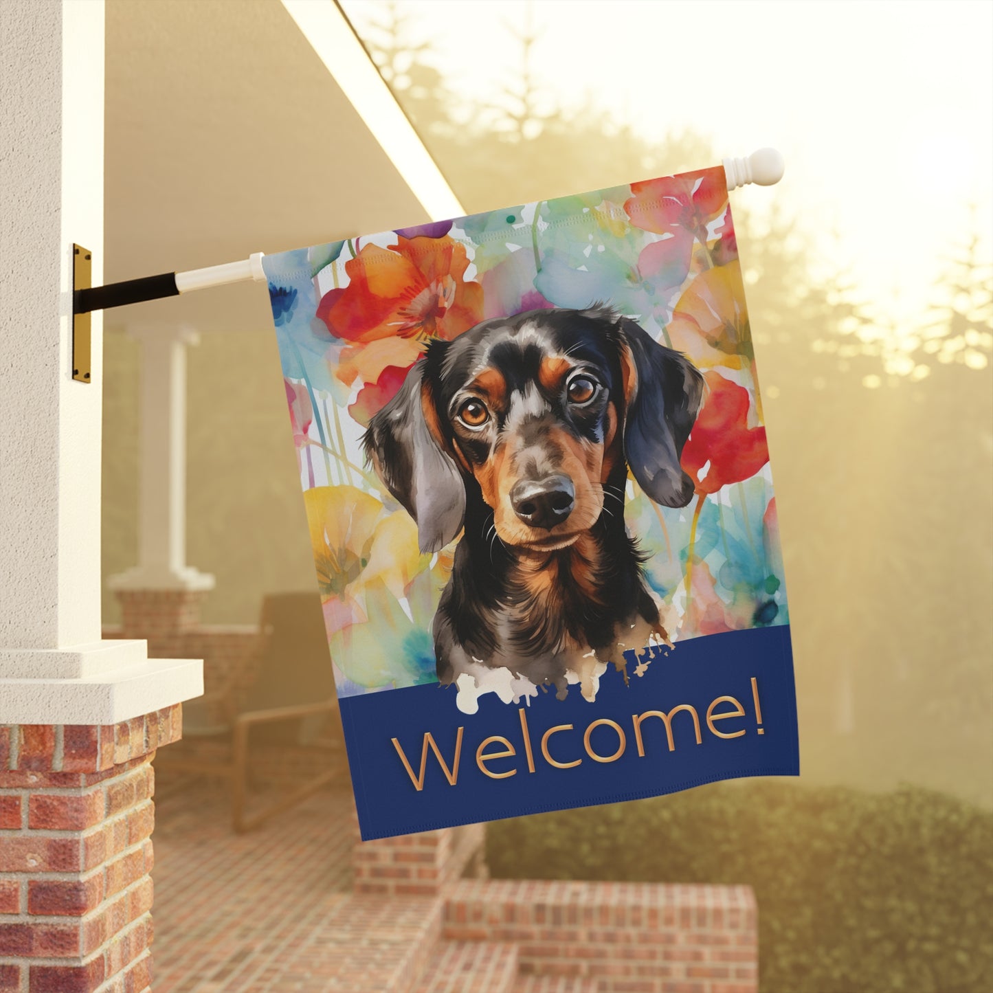 Dachshund Welcome Floral 2-Sided Garden & House Flag/Banner