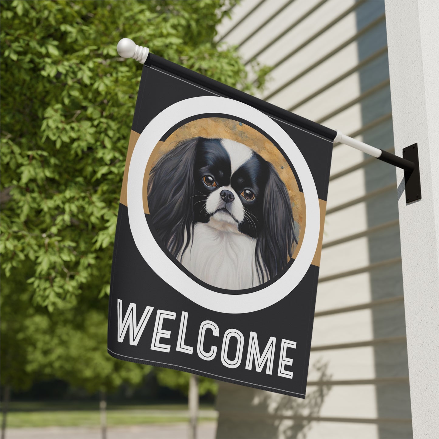 Japanese Chin Welcome 2-Sided Garden & House Flag/Banner