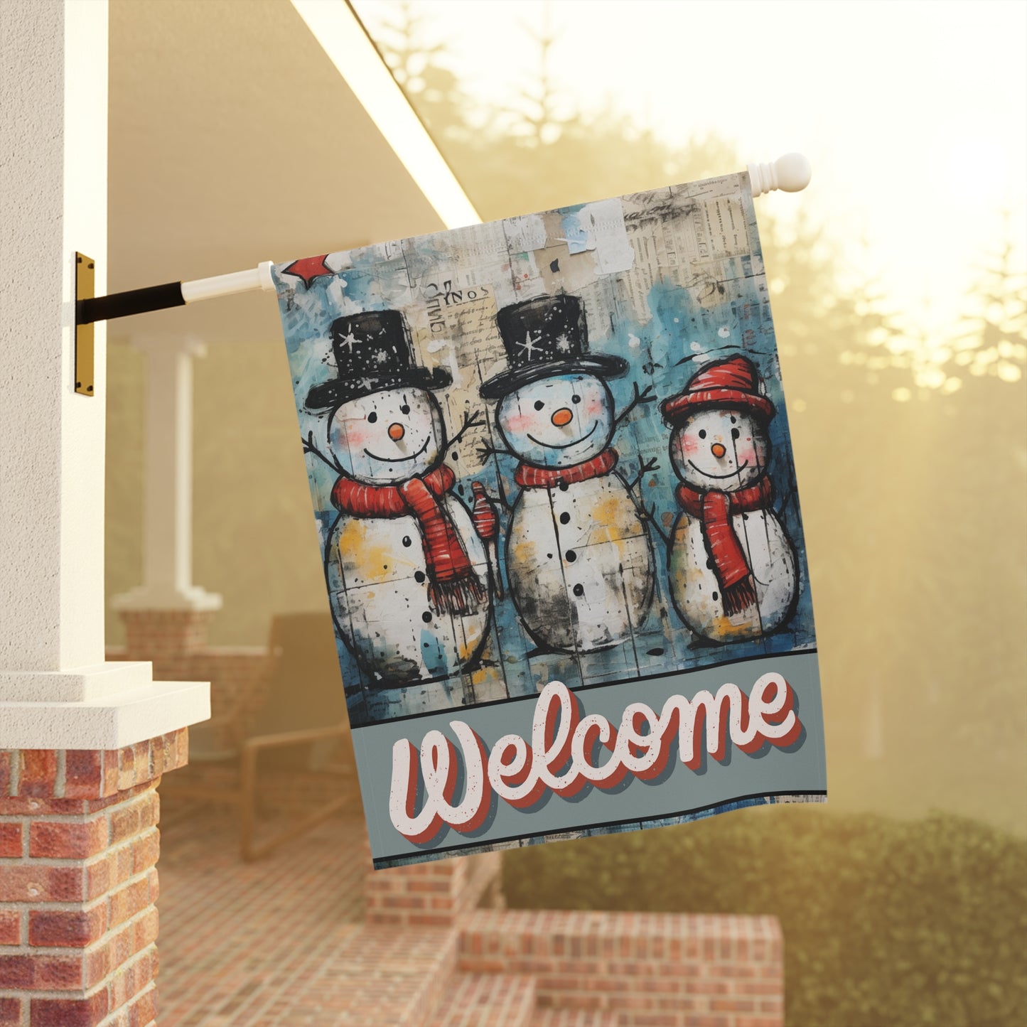 Vintage Snowmen Welcome 2-Sided Garden & House Flag/Banner