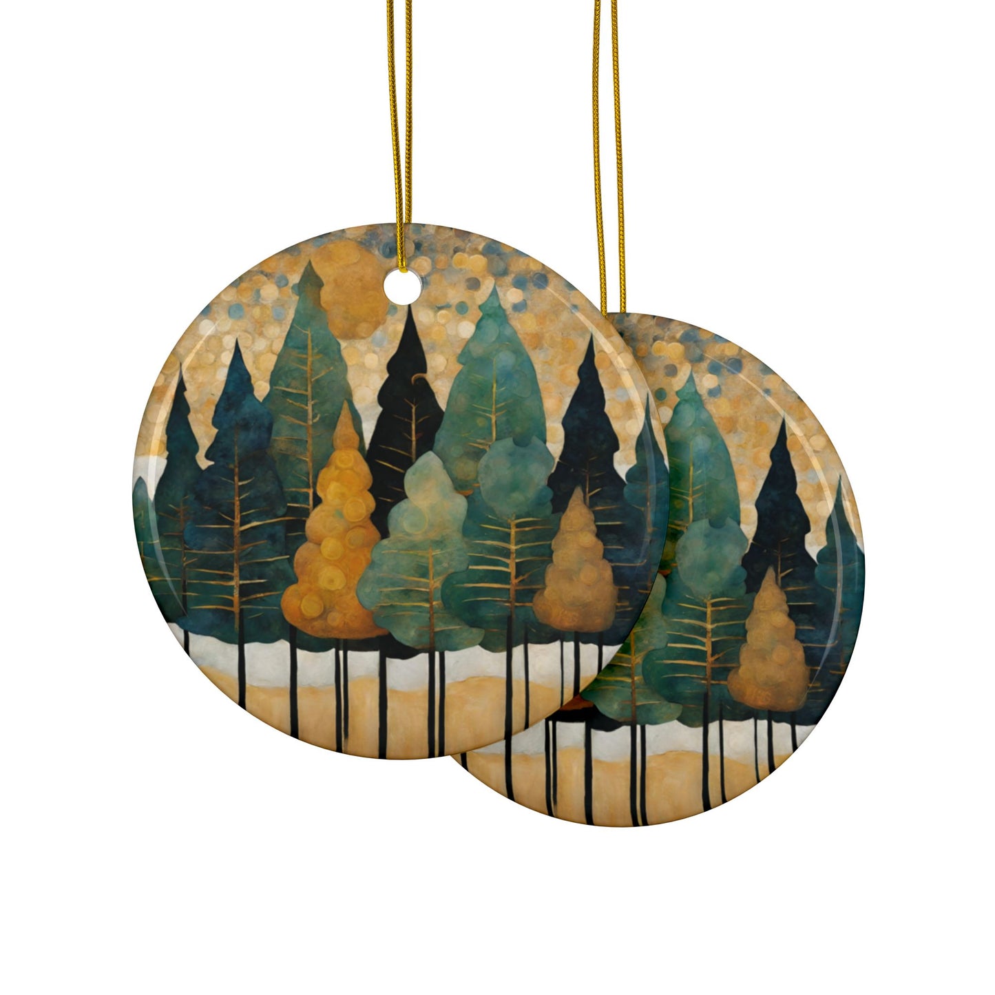 Pine Trees 3" Ceramic Ornaments, 2-Side Print, (1pc, 10pcs)