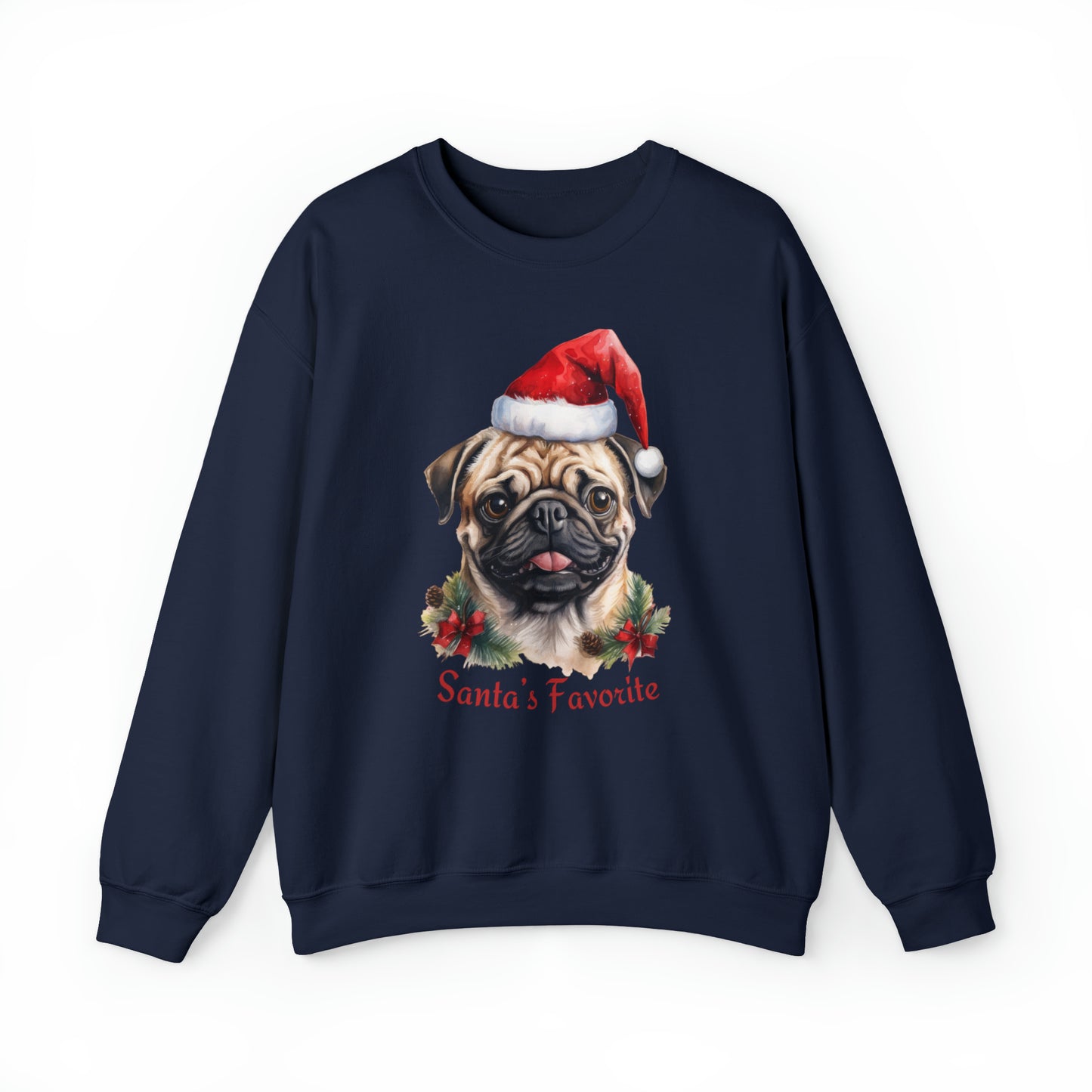 Santa's Favorite Pug in Santa Hat Unisex Heavy Blend™ Crewneck Sweatshirt