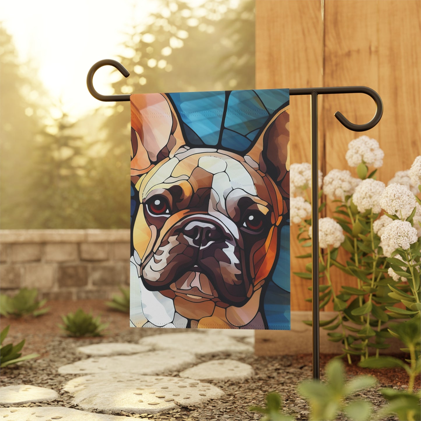 French Bulldog Face Stained Glass Look 2-Sided Garden & House Flag/Banner