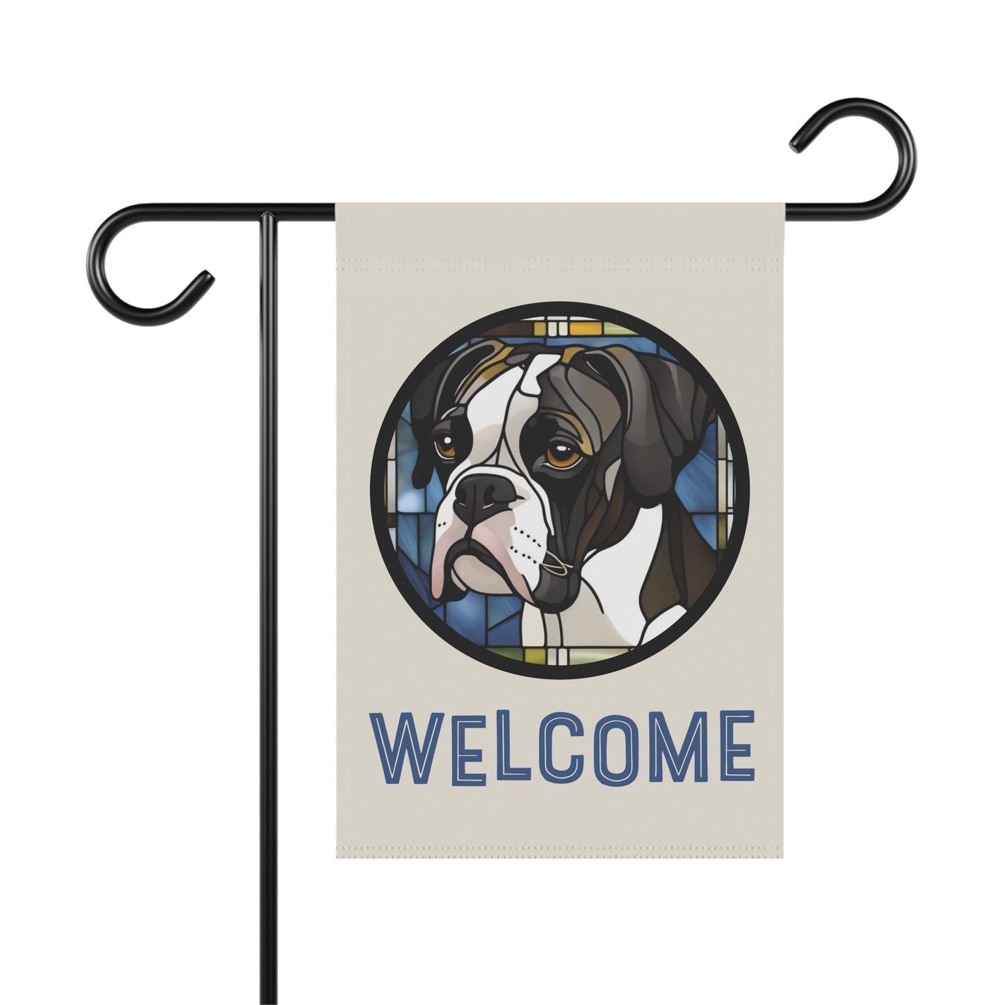 "Truman" Black & White Boxer Welcome 2-Sided Garden & House Flag/Banner