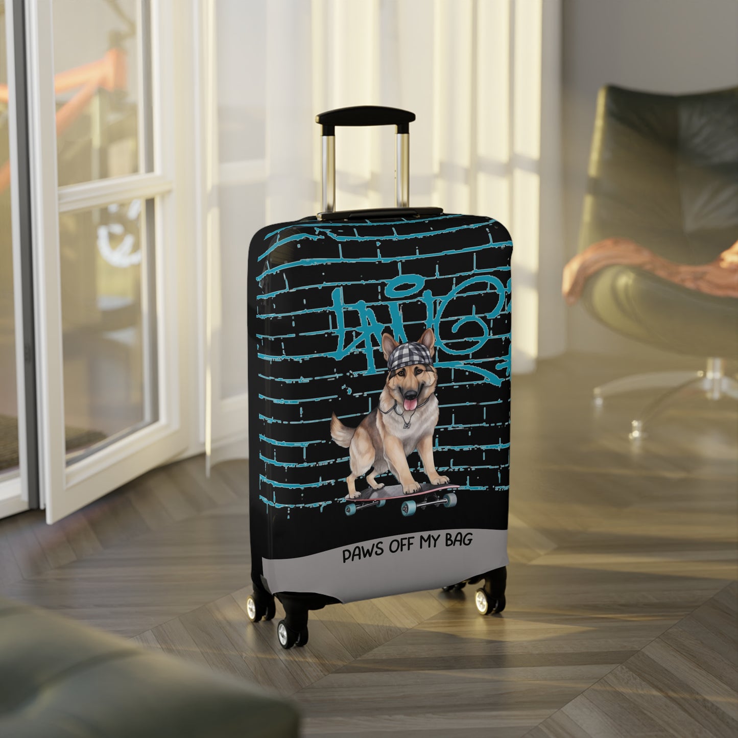 German Shepherd on Skateboard Paws Off My Bag Luggage Cover