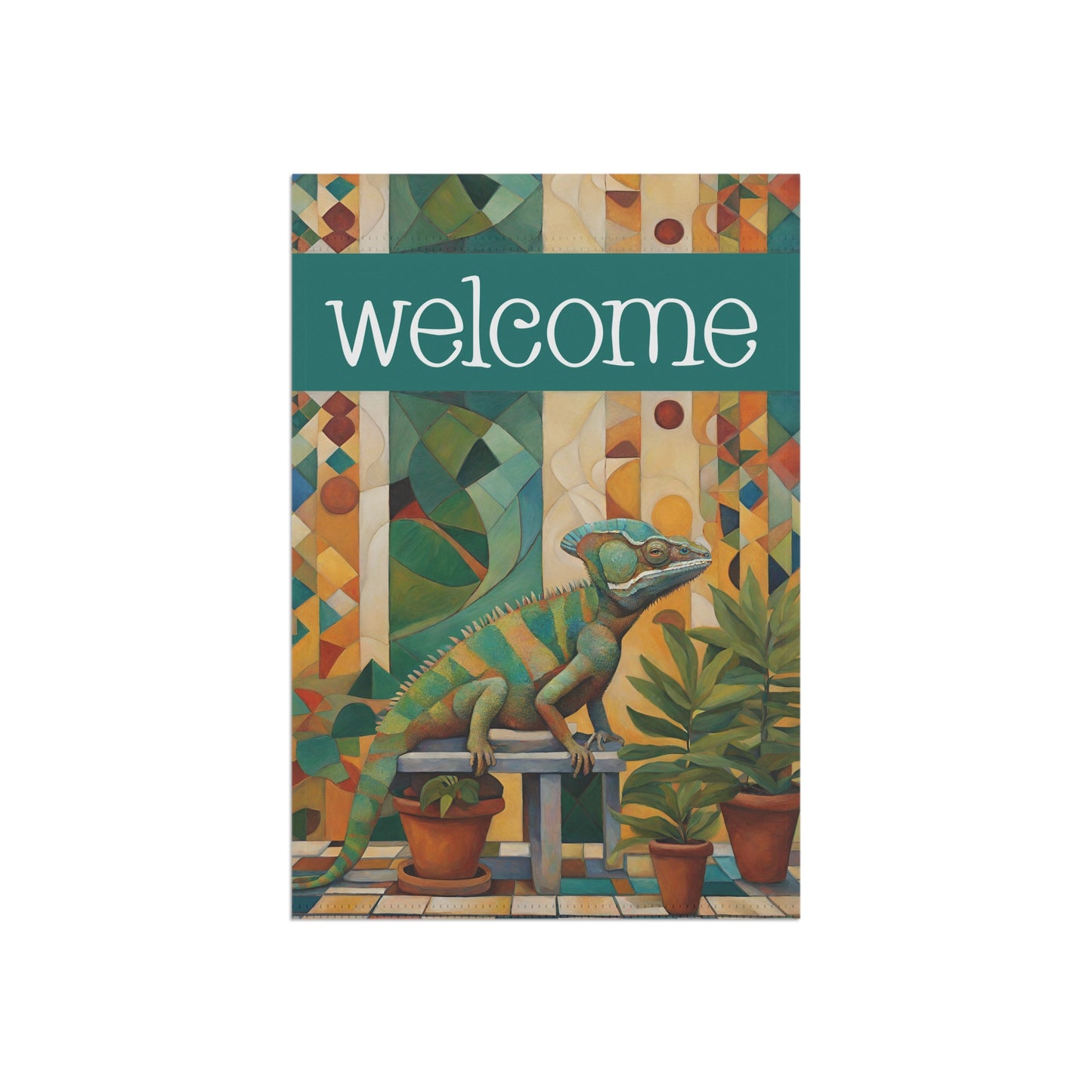 Chameleon Welcome 2-Sided Garden & House Flag/Banner