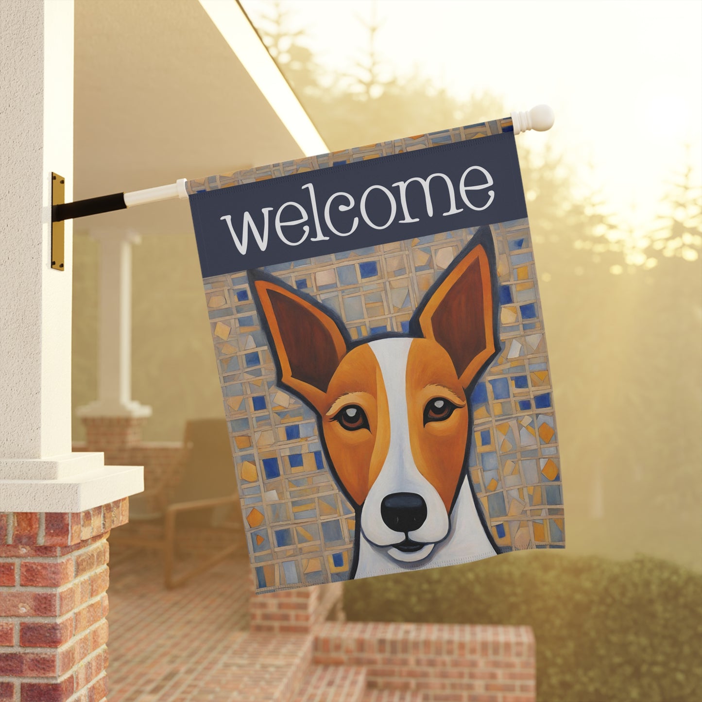 Derby the Dog Welcome 2-Sided Garden & House Flag/Banner
