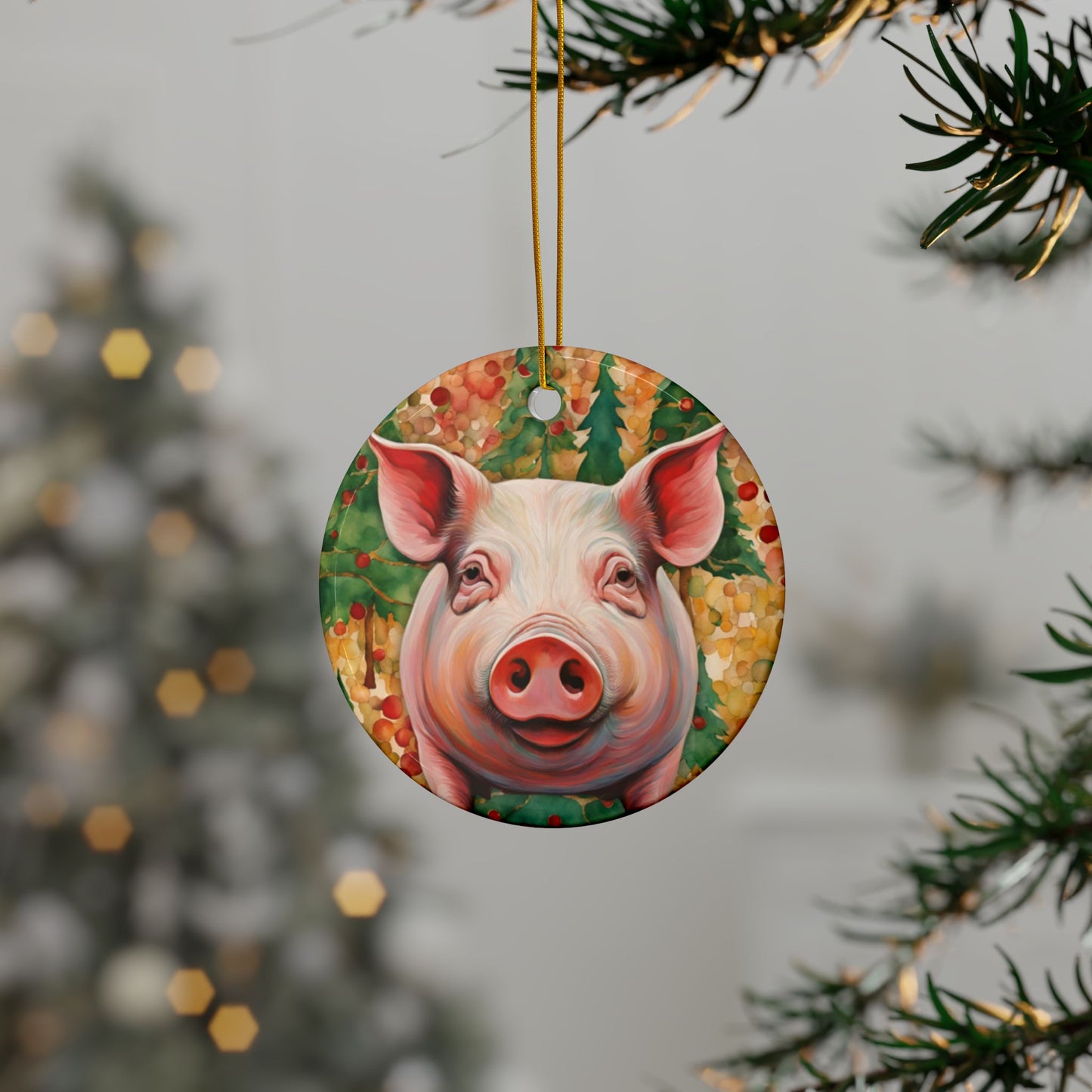 Pig Christmas 3" Ceramic Ornaments, 2-Side Print, (1pc, 10pcs)