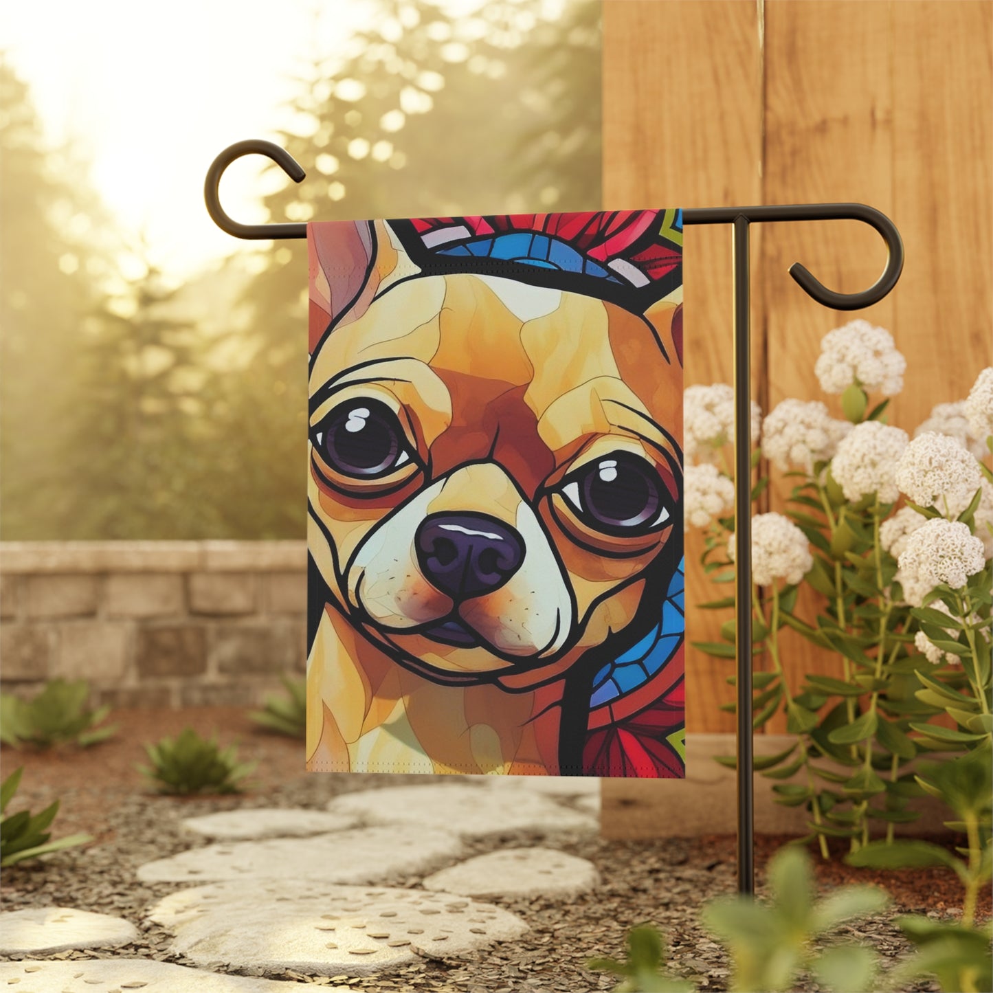 Chihuahua Face Stained Glass Look 2-Sided Garden & House Flag/Banner