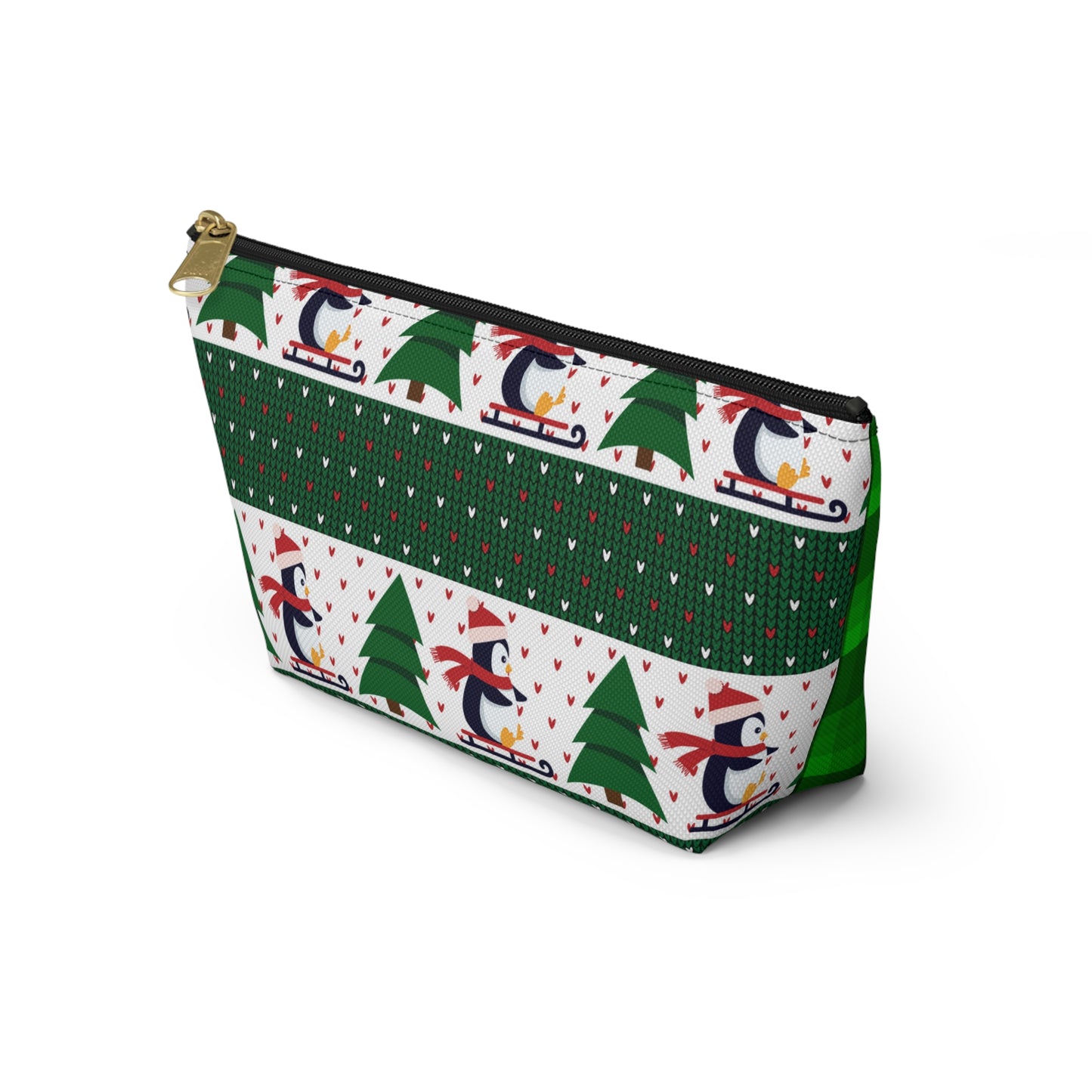 Sledding Penguins Green Plaid Accessory Pouch w T-bottom