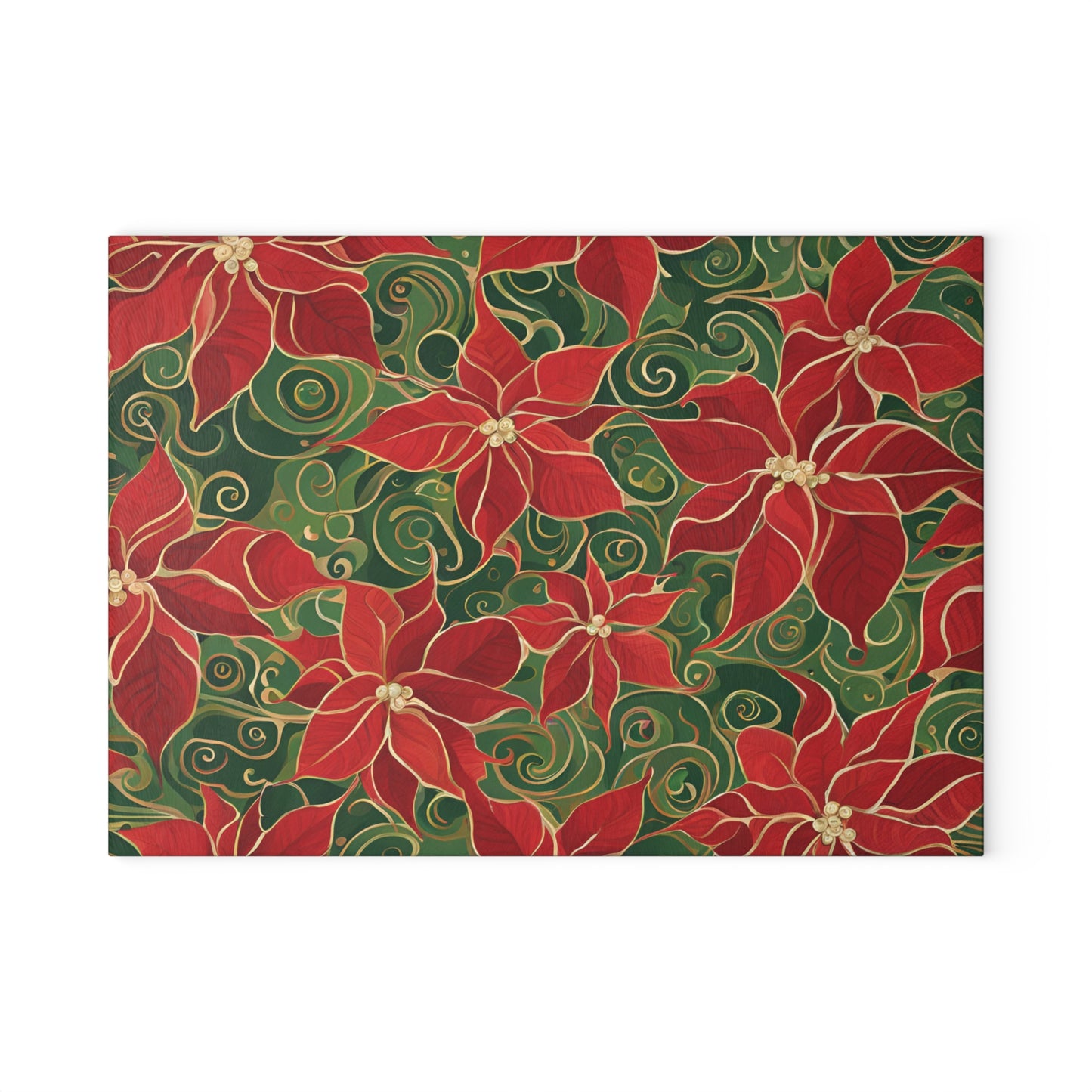 Poinsettias Swirl Tempered Glass Cutting Board