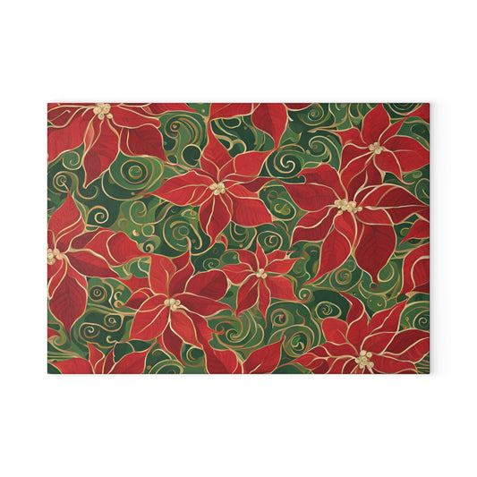 Poinsettias Swirl Tempered Glass Cutting Board