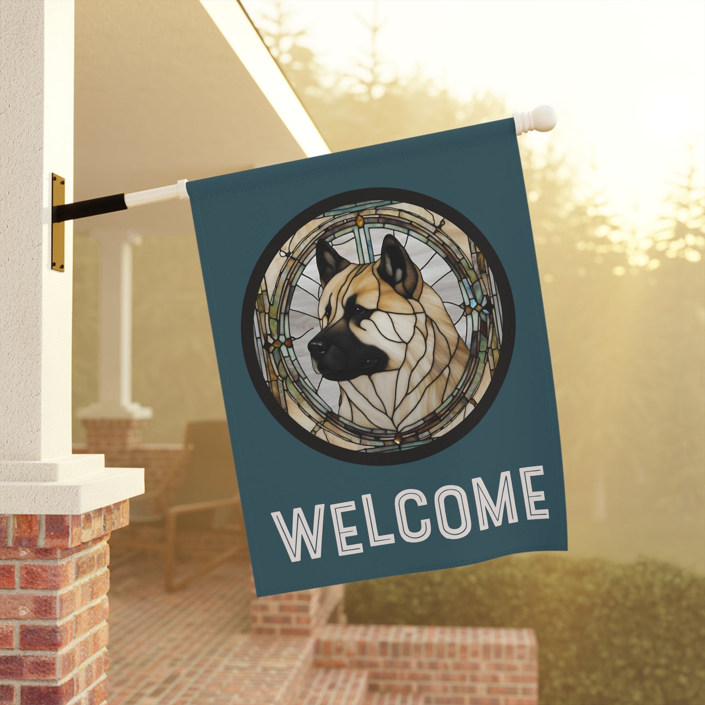 Akita Profile Welcome 2-Sided Garden & House Flag/Banner