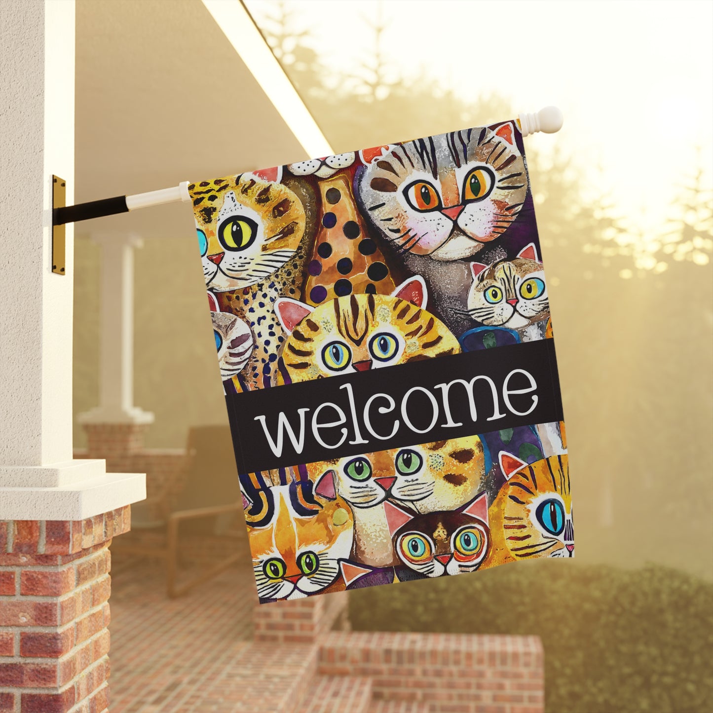 Funky Cats A Plenty Welcome 2-Sided Garden & House Flag/Banner