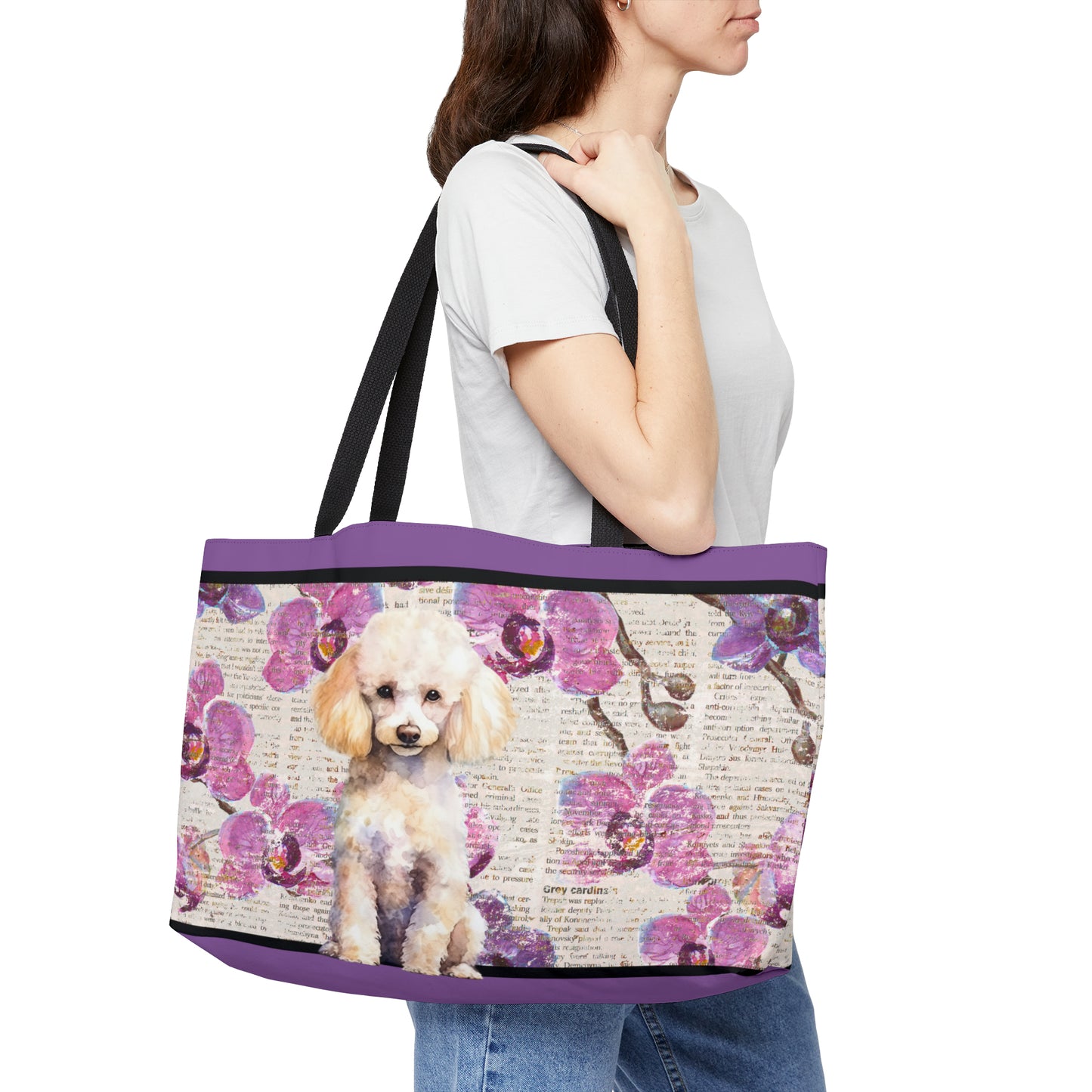 Poodle on Floral Paper Weekender Tote Bag