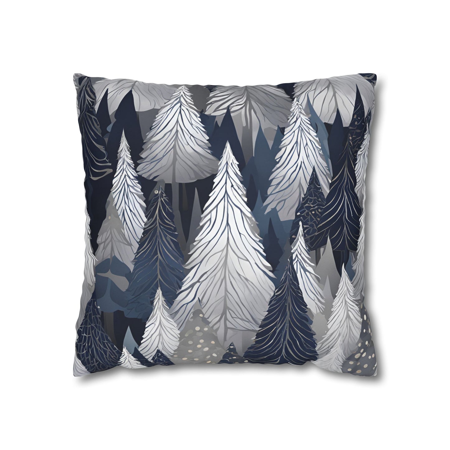 Navy Modern Trees Square Poly Canvas Pillowcase