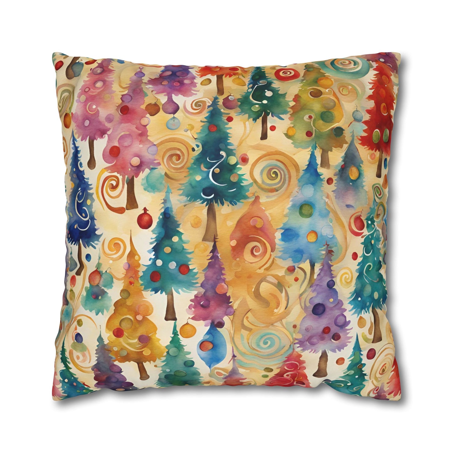 Colorful Christmas Trees Square Poly Canvas Pillowcase