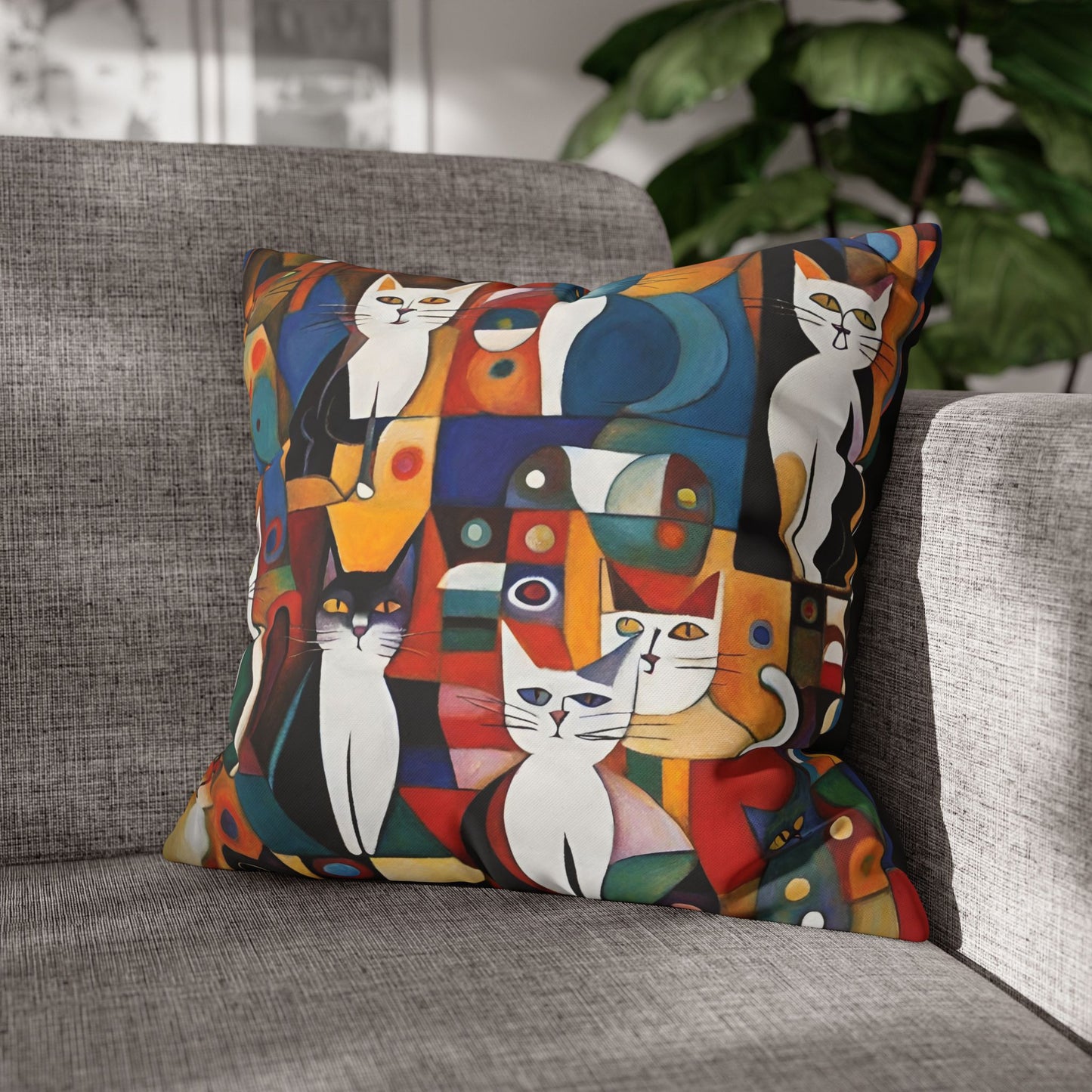 Abstract Cats Square Poly Canvas Pillowcase