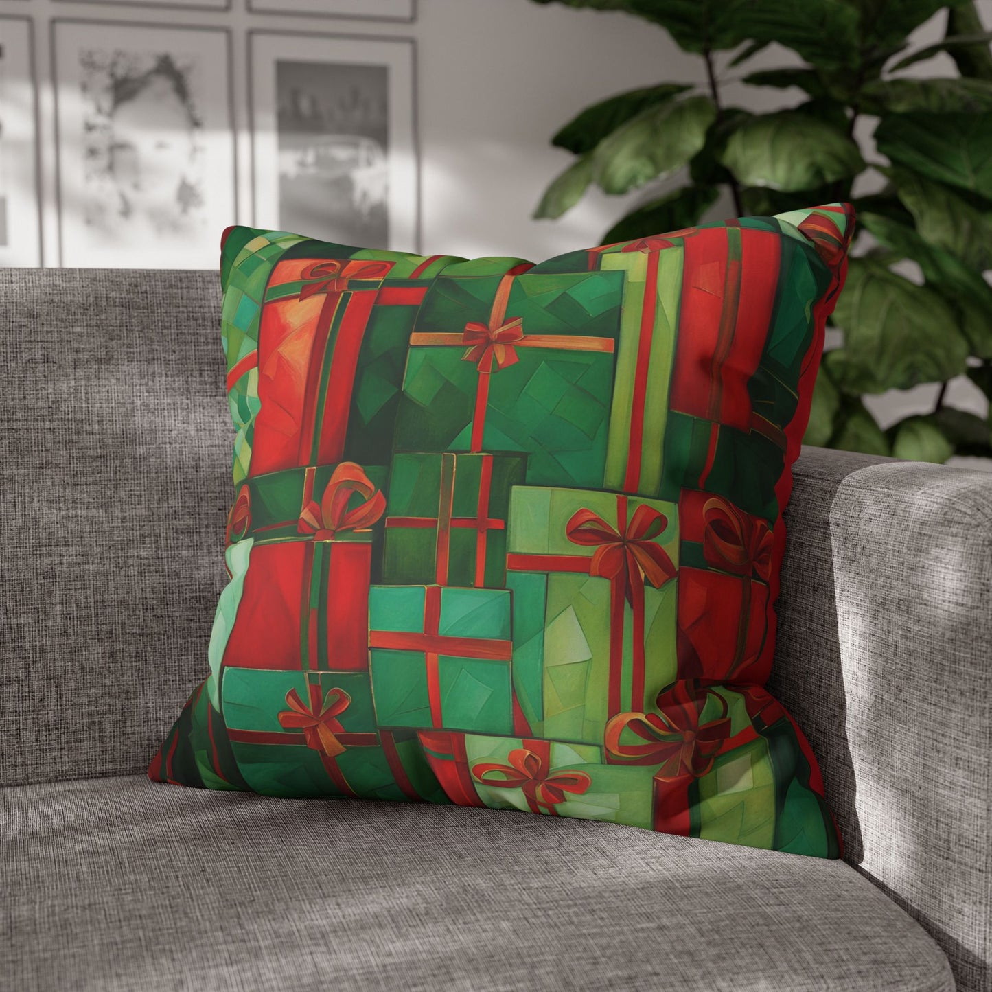 All Wrapped Up Holiday Square Poly Canvas Pillowcase