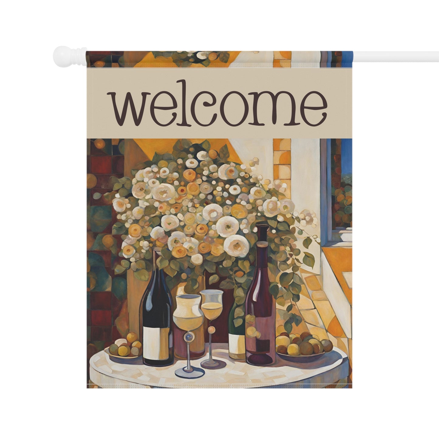 Wine on the Patio Welcome 2-Sided Garden & House Flag/Banner