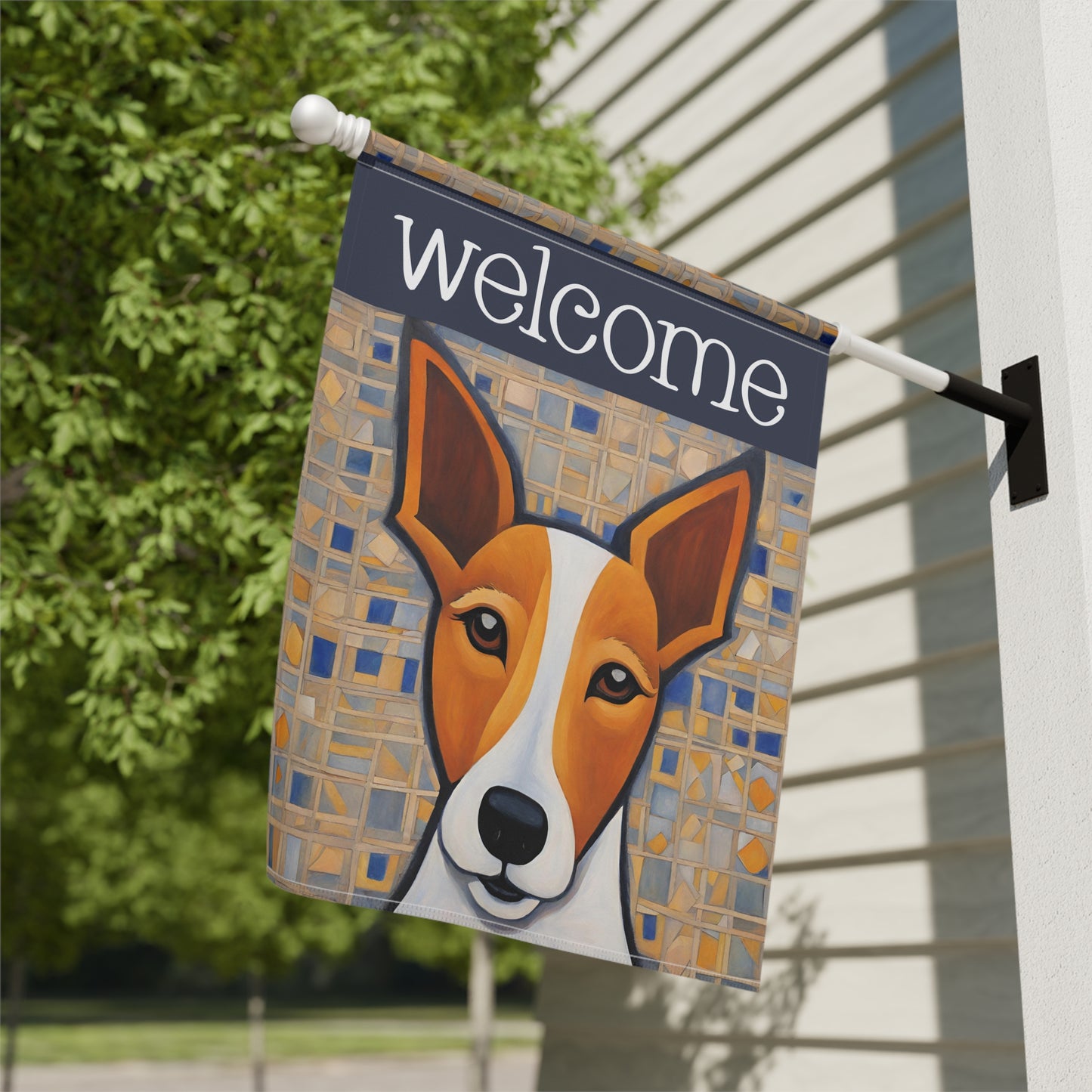 Derby the Dog Welcome 2-Sided Garden & House Flag/Banner