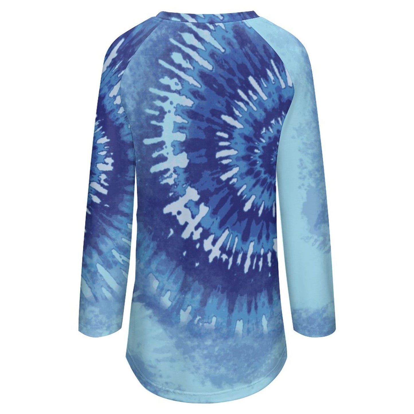 Blue Tie Dye Print Women's Long Sleeve U-Neck T-Shirt