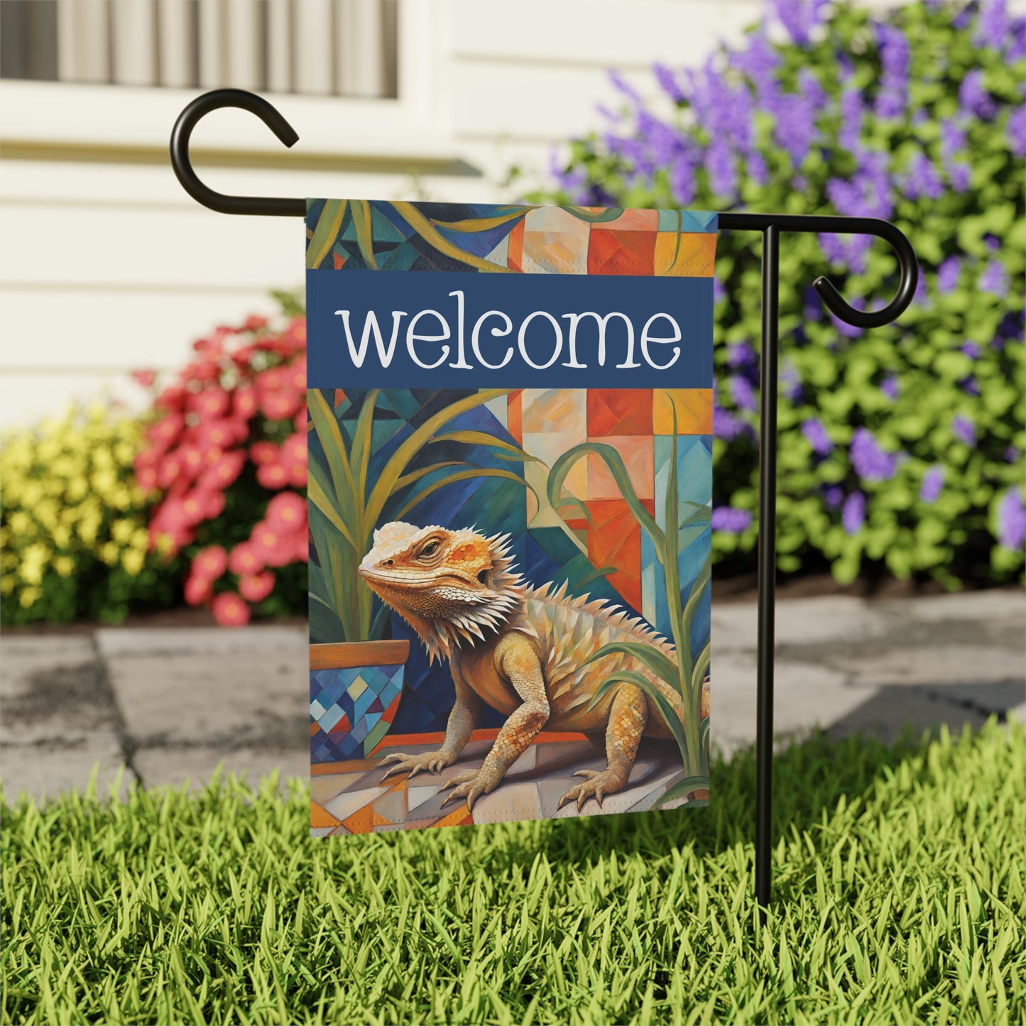 Patio Visitor Bearded Dragon Welcome 2-Sided Garden & House Flag/Banner