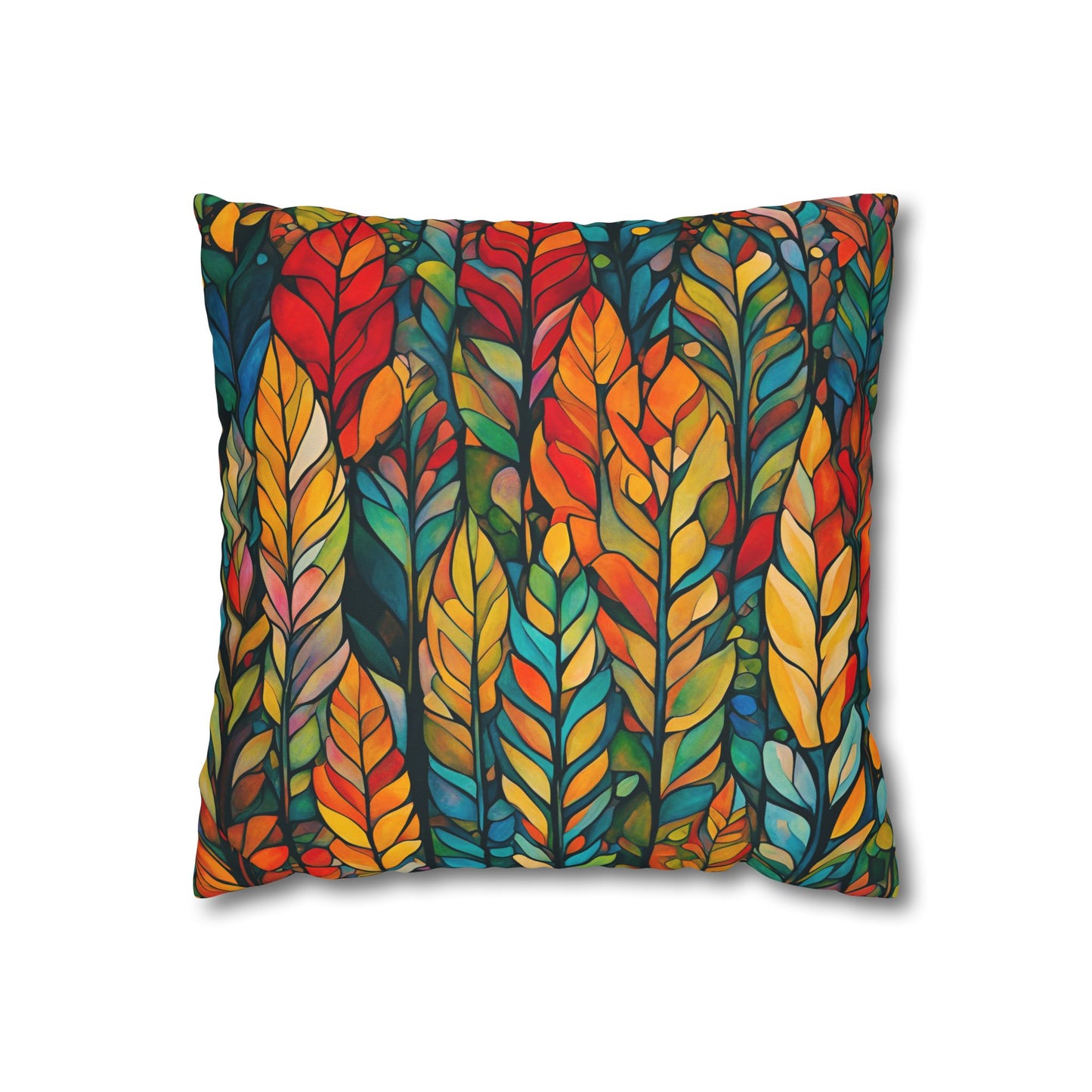 Feathered Foliage Square Poly Canvas Pillowcase