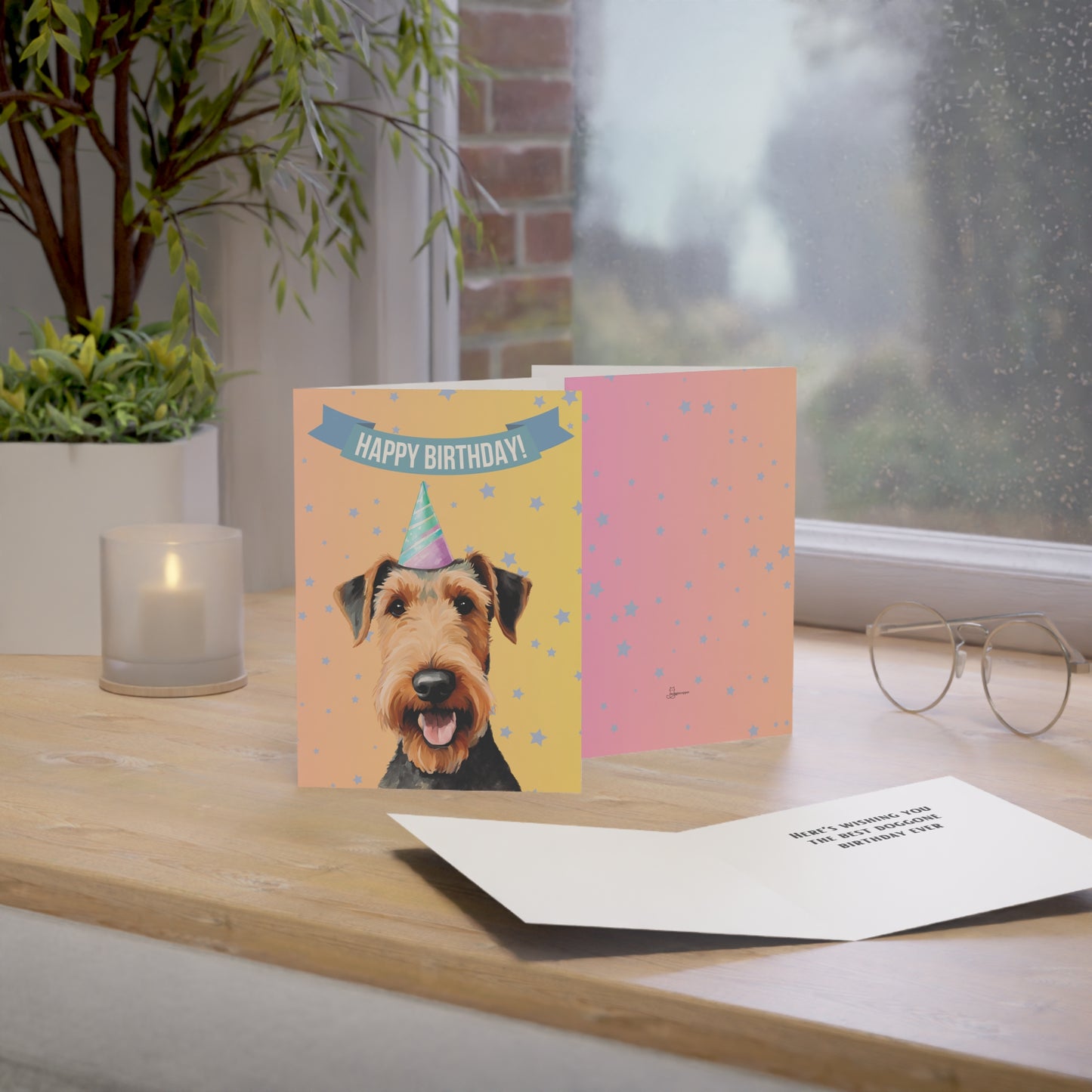 Airedale Terrier Happy Birthday 5 x 7 Greeting Cards (10 Pack)