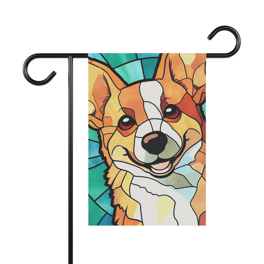 Corgi Face Stained Glass Look 2-Sided Garden & House Flag/Banner