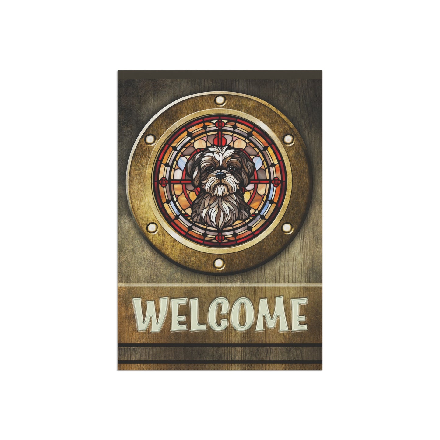 Shih Tzu in Port Hole Welcome 2-Sided Garden & House Flag/Banner